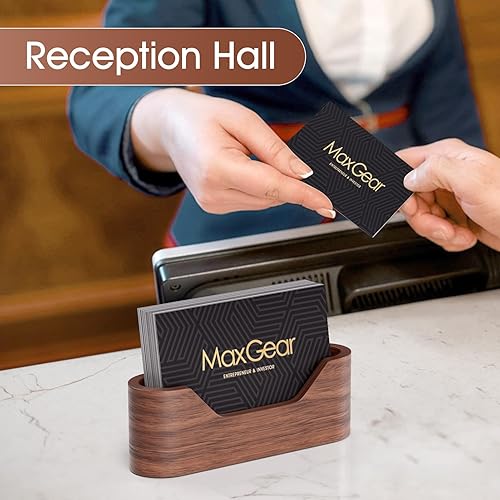 Miniatura 6 de MaxGear Portatarjetas de visita de madera para escritorio tarjetero de visita para escritorio soporte de tarjetas de visita de escritorio para