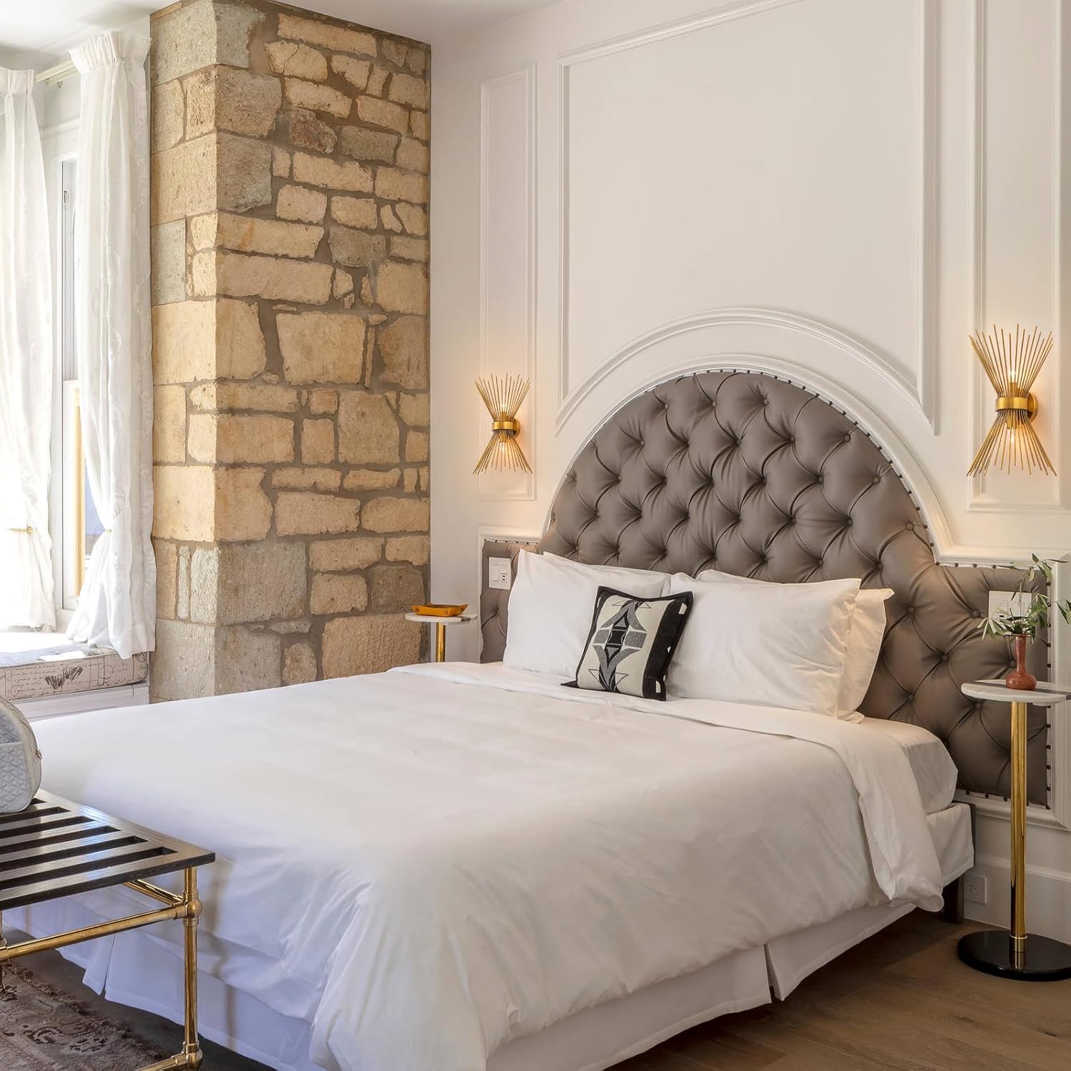 EDISLIVE 2-Bulb Bathroom Vanity Light Mid-Century Modern Starburst Wall Sconce Lamp 11 x 4.7 x 15.8in Wall Light for Hallway Bedroom Bathroom Gold