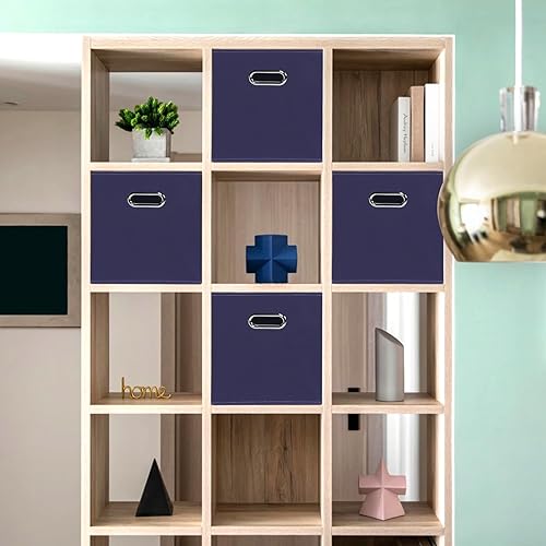 Vista 256 de Cubos de almacenamiento plegables negros, caja de almacenamiento de tela, cestas organizadoras con asas dobles para organizador del hogar