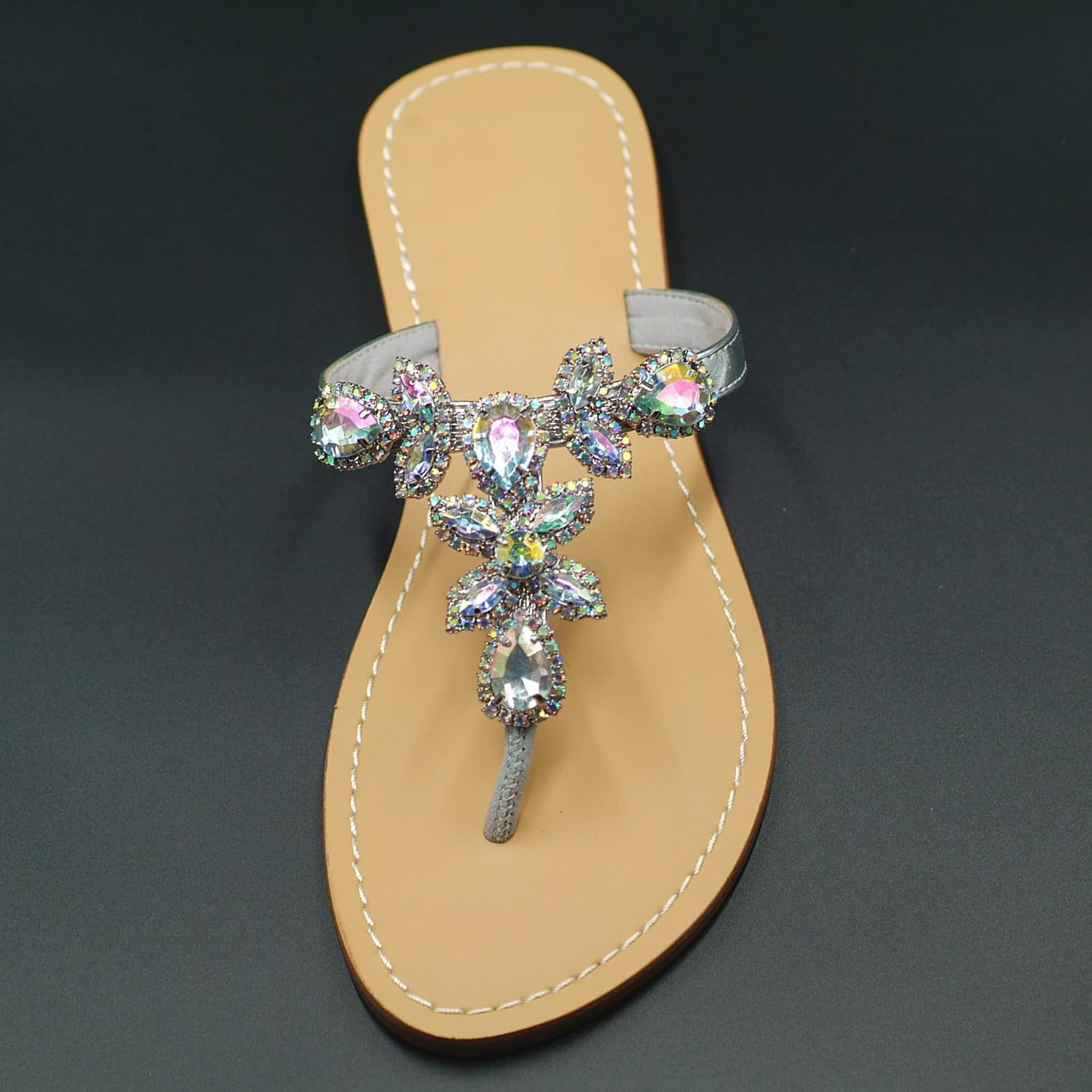 Women Sparkly Jeweled Thong Boho Sandals Bling Rhinestone Flip Flops with Crystal Diamond Flat Fancy Sandalias Gem Bohemian Beach Wedding Sandals Shoes - Image 4