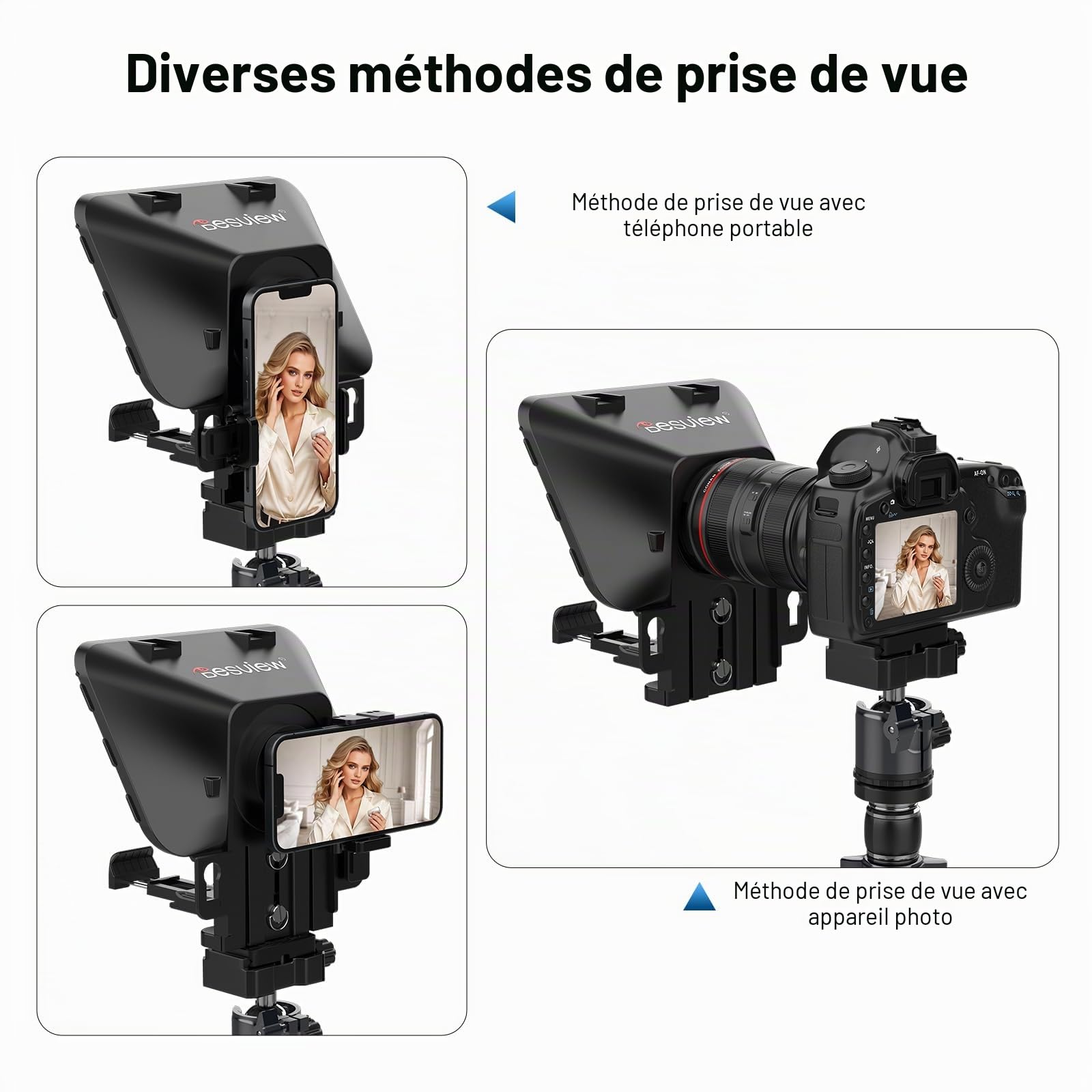 Desview T3 Téléprompteur avec télécommande pour smartphone, tablette, appareil photo reflex numérique, objectif grand angle jusqu'à 11 pouces, application compatible iOS/Android pour l'interview VLOG