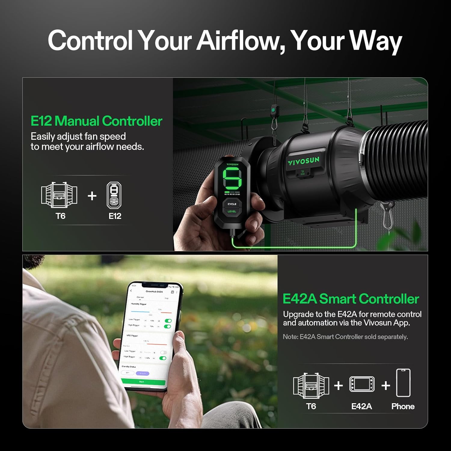 VIVOSUN T6 6" Inline Fan &Speed Controller, AeroZesh Ventilation Fan with 408 CFM EC Motor for Moisture Prevention During Snowstorm, Ideal for Winter Ventilation, Maintain Airflow During Snowy Day