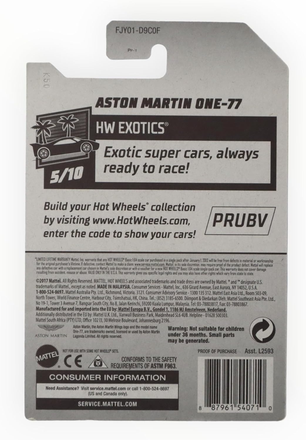 Hot Wheels 2018 50th Anniversary HW Exotics Aston Martin One-77 117/365, Pale Green