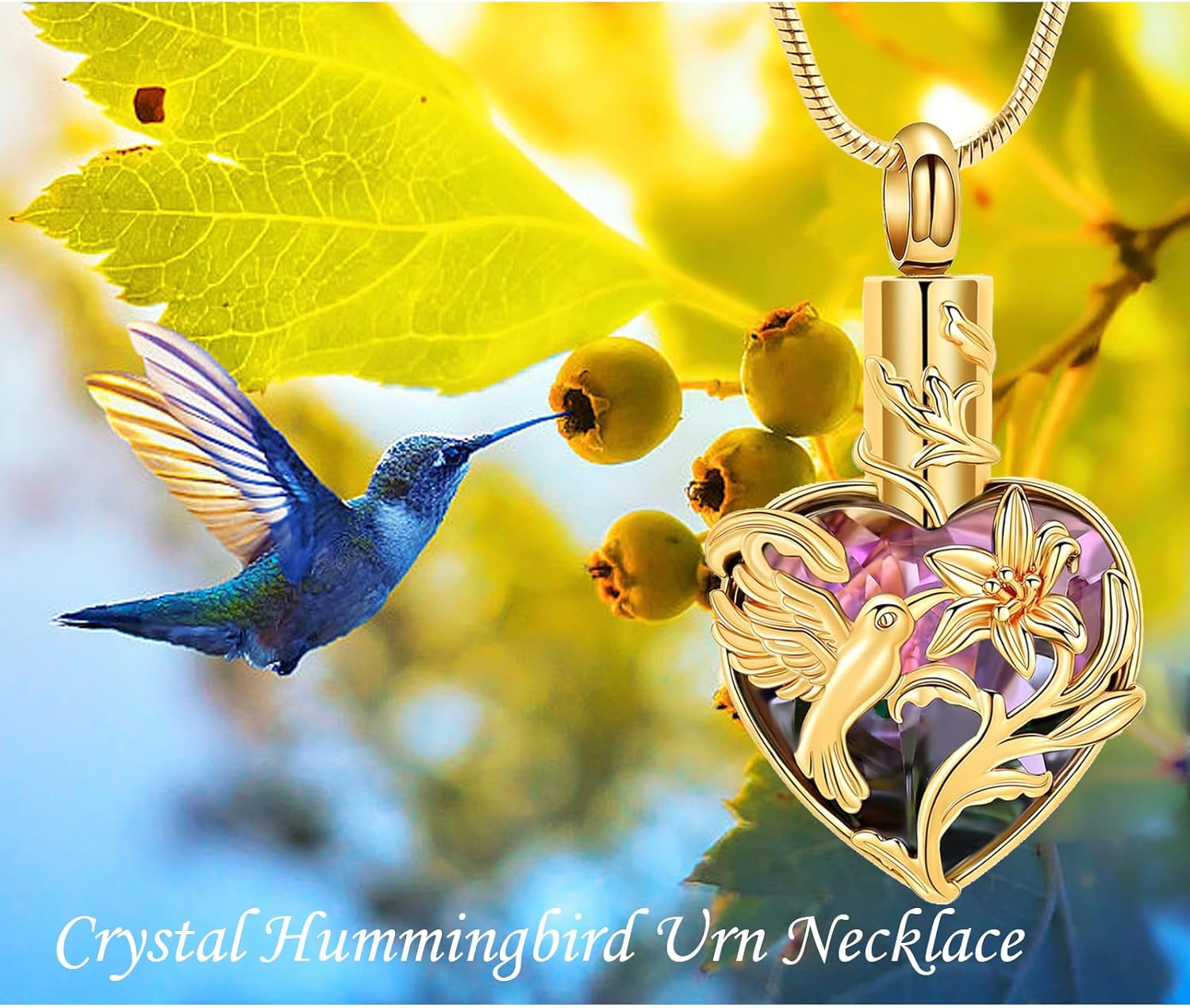 zeqingjw Heart Urn Necklace for Ashes Pendant Crystal Hummingbird Memorial Pendant Cremation Jewelry Human Pet Ashes Holder Keepsake Gift - Image 6