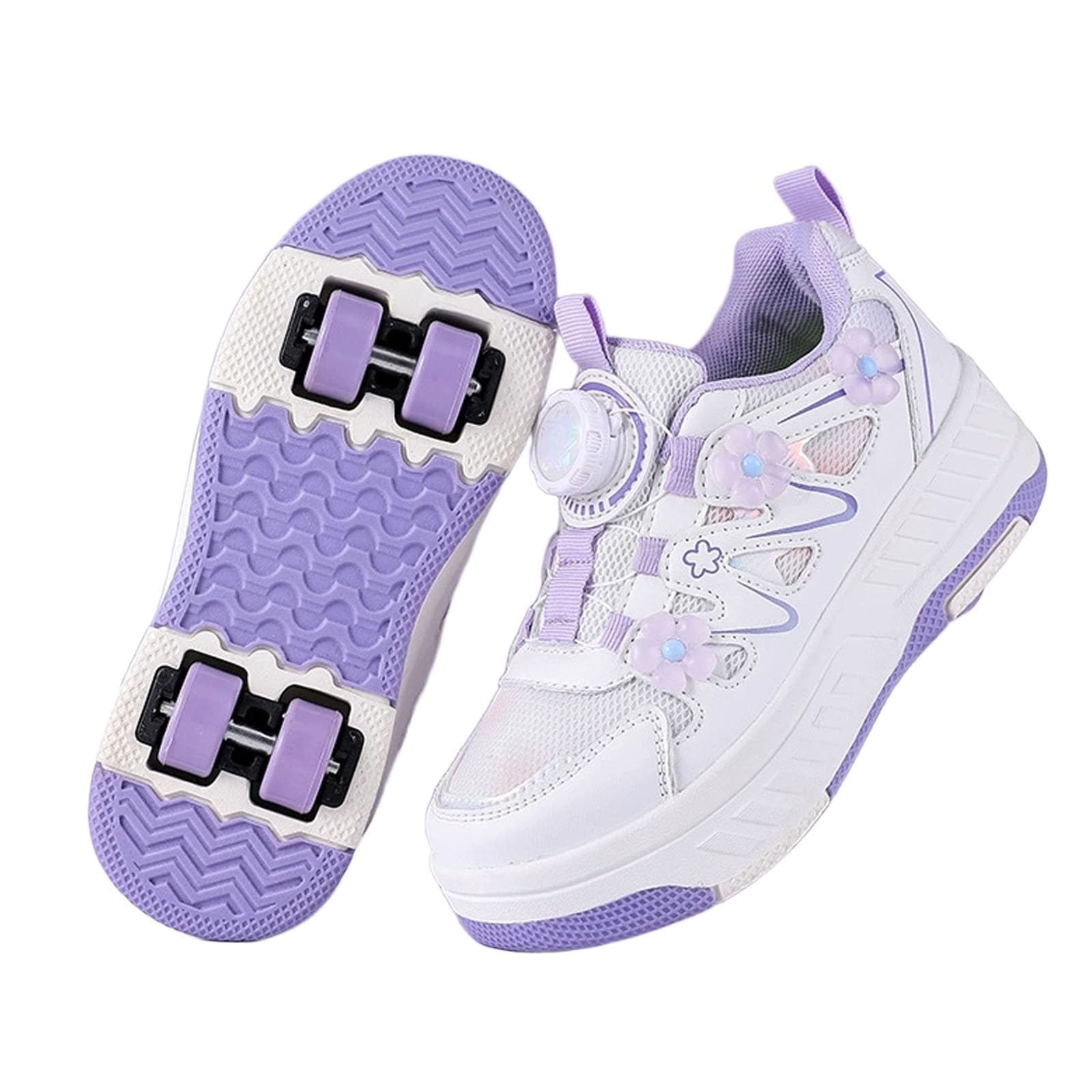 Surwin Floral Style Roller Skates,Roller Skates for Girls Boys, 2 in 1 Kids Rollerskates,Detachable Student Teenagers Retractable Roller Shoes,Shoes with Wheels, Outdoor Walking Sports (Purple,5.5)