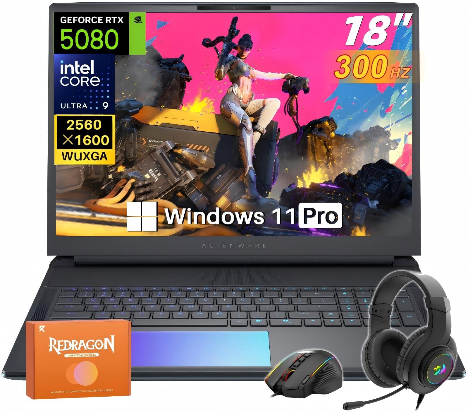 18 Area-51 Gaming Laptop 2025 New, 18" WQXGA 300Hz, Intel Ultra 9 275HX, 64 GB DDR5, 4 TB SSD, GeForce RTX 5080 16GB GDDR7, Wi-Fi 7, FHD Webcam, Windows 11 Pro