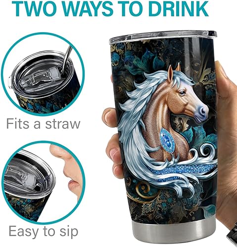 Miniatura 7 de SANDJEST Vaso de caballo de 20 onzas con diseño de caballos, joyería de caballos, regalo para mujeres y niñas, vaso aislado de acero inoxidable,