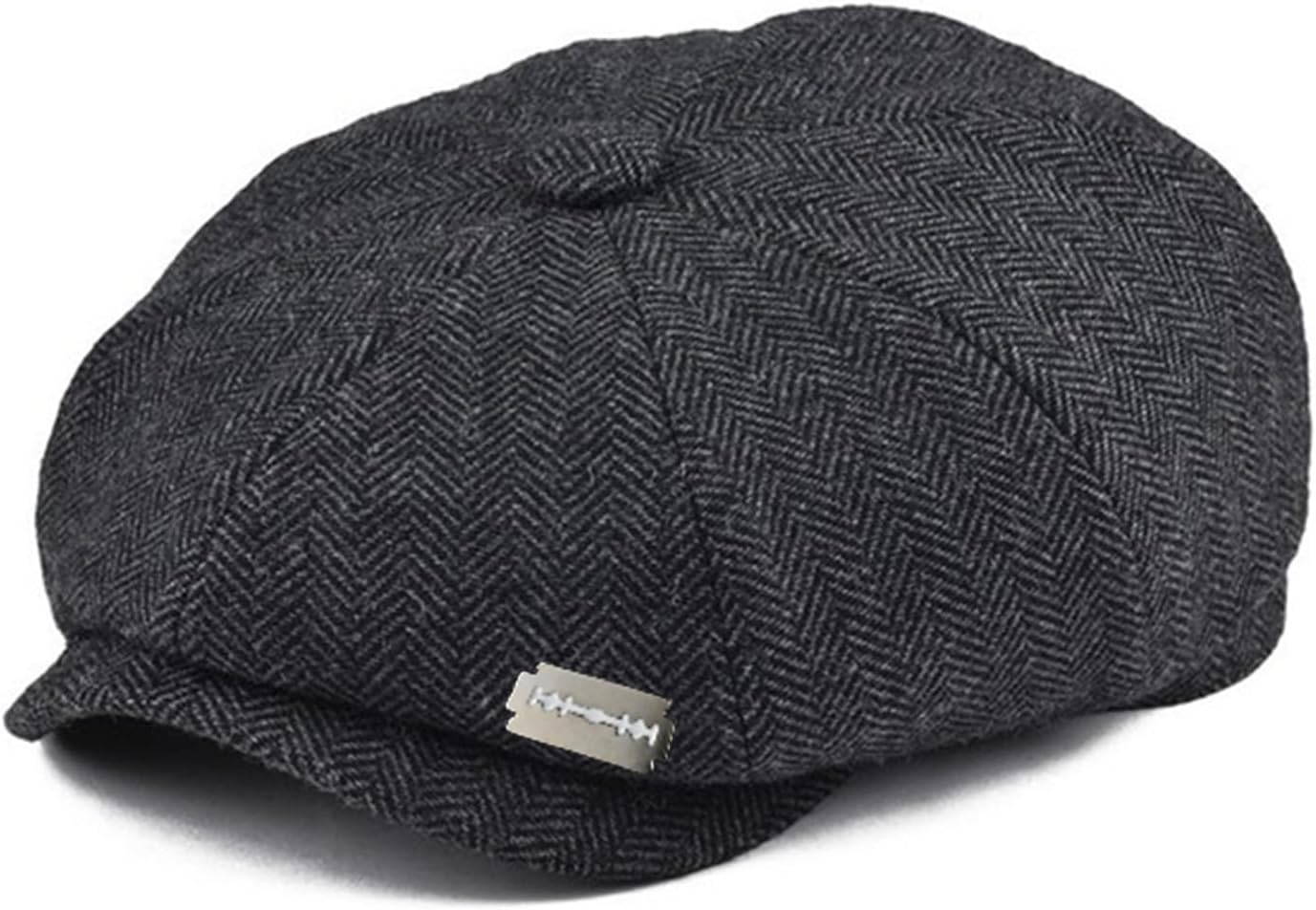 Men's Wool Blend Newsboy Cap Herringbone Cabbie Tweed Beret Flat Irish Ivy Driving Hat with Razor Blade Pin Badge