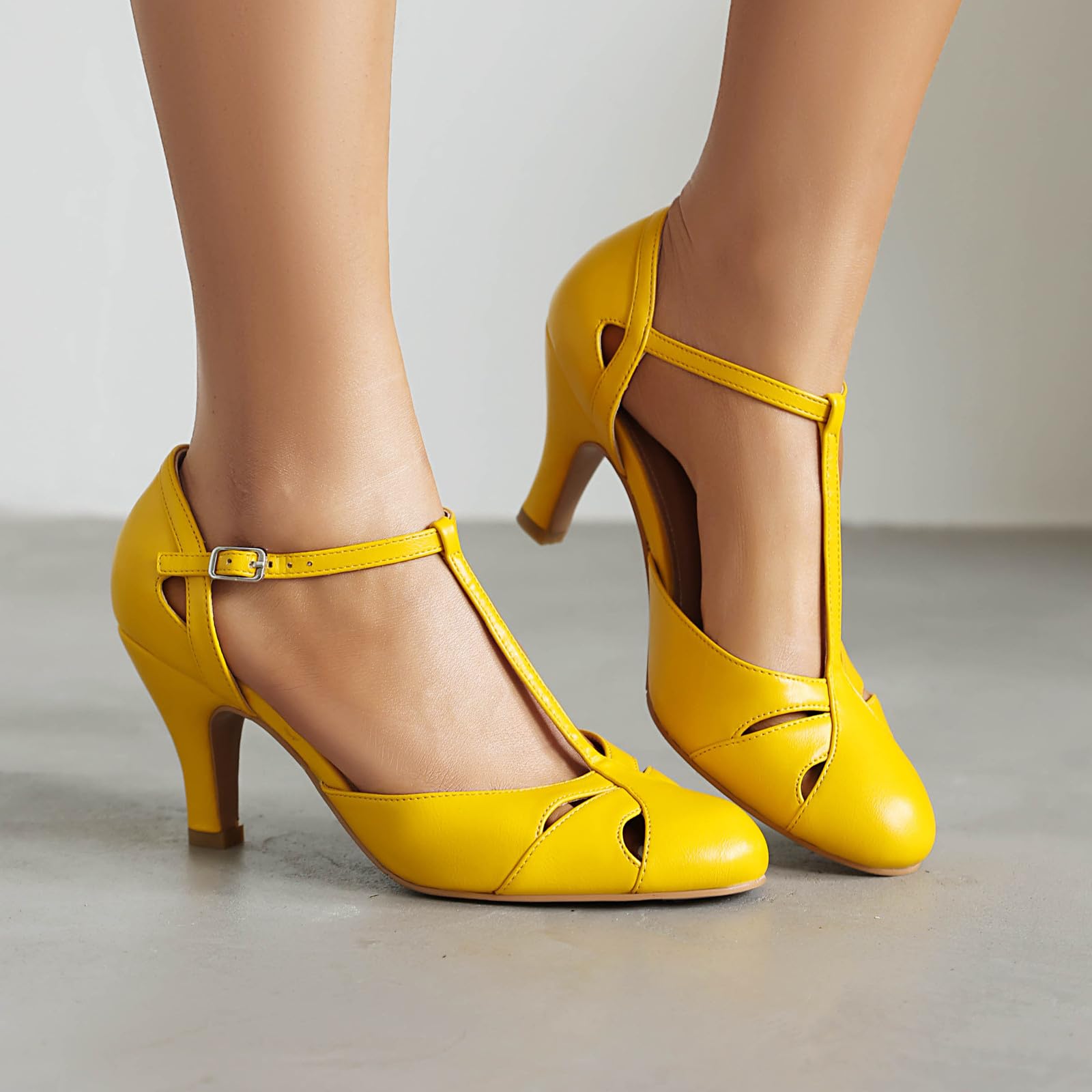 elerhythm Mary Jane Vintage Cinturino alla caviglia chiuso Punta rotonda Tacchi Gatsby Retro 1950 décolleté anni '20 scarpe vittoriane