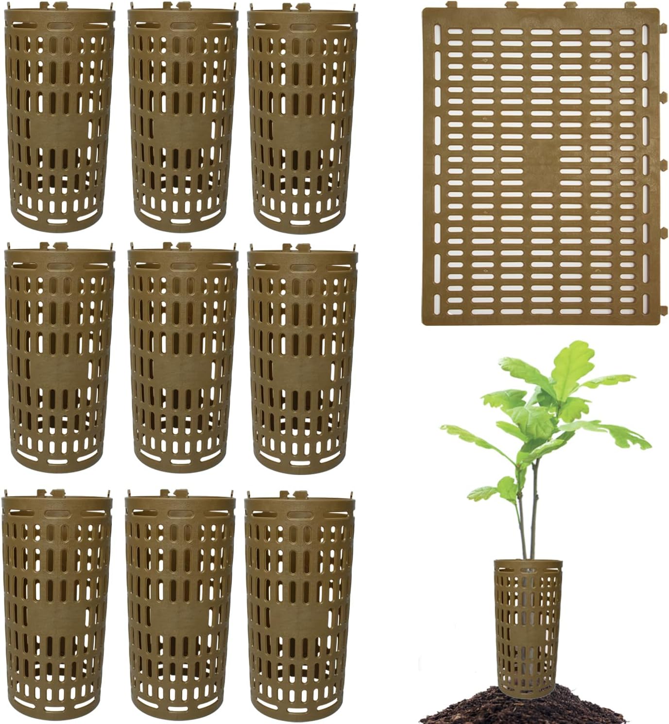 10 Pack Tree Wraps to Protect Bark Brown, Plant Cages Garden Fence Animal Barrier Tree Tubes for Seedlings, Extendable Mesh Tree Trunk Covers Shrub Protectors from Trimmers, Mowers & Sun Scald