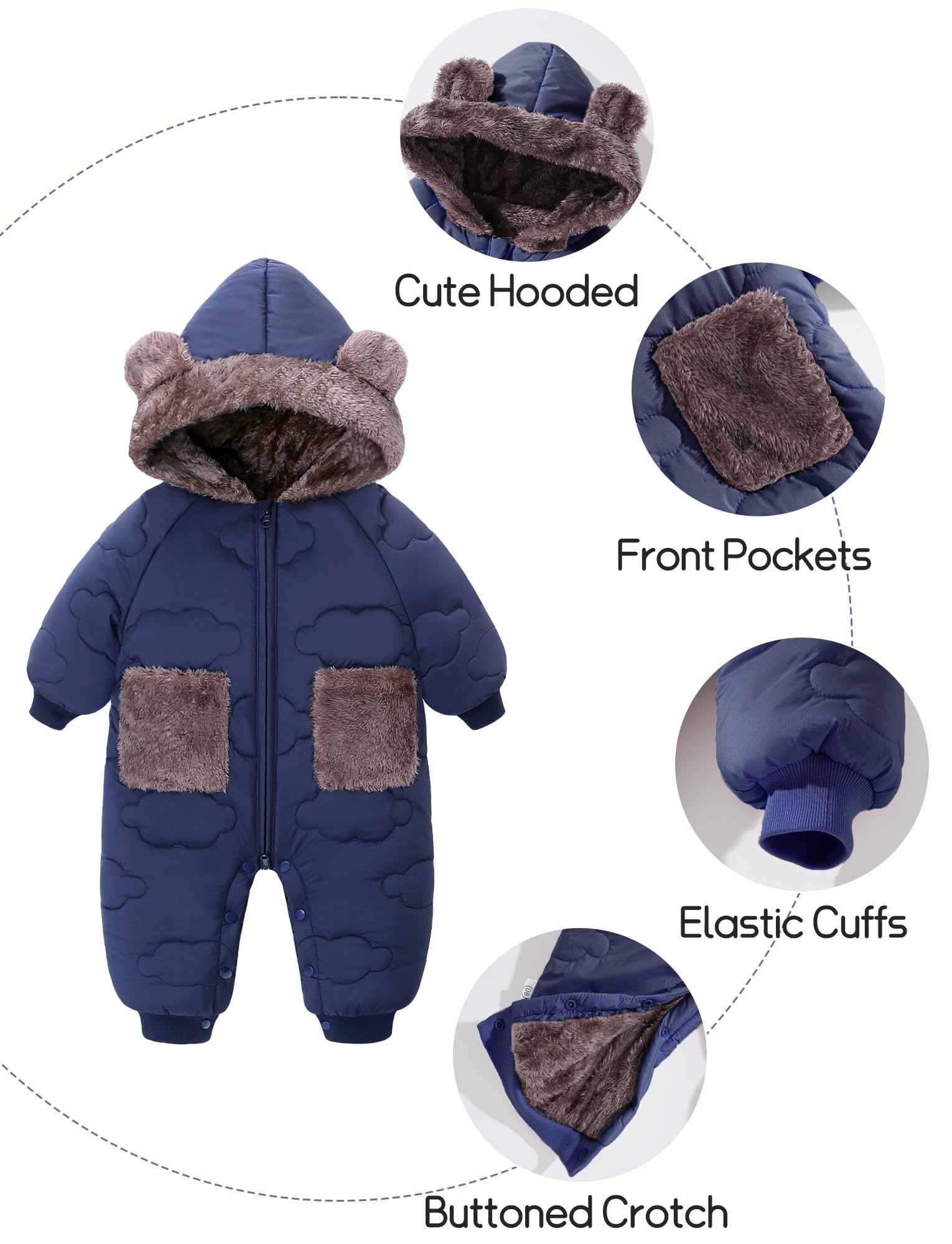 FEOYA Tuta da neve per bambini, in pile con cappuccio, per bambini, invernale, da neve, per bambini, impermeabile, calda, imbottita, per esterni, 6-24 mesi