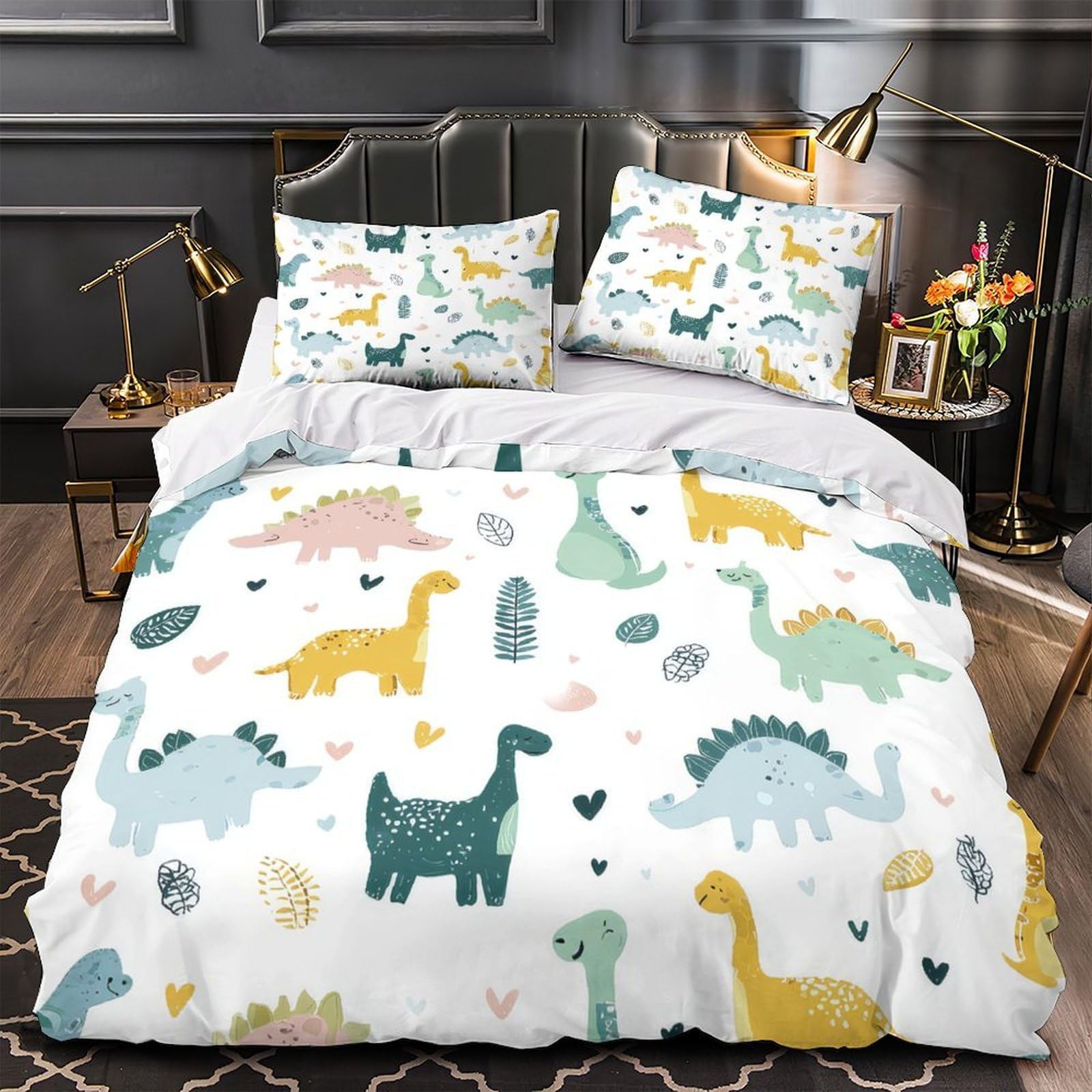 Parure de lit dinosaure neige housse couette 200x200 microfibre douce