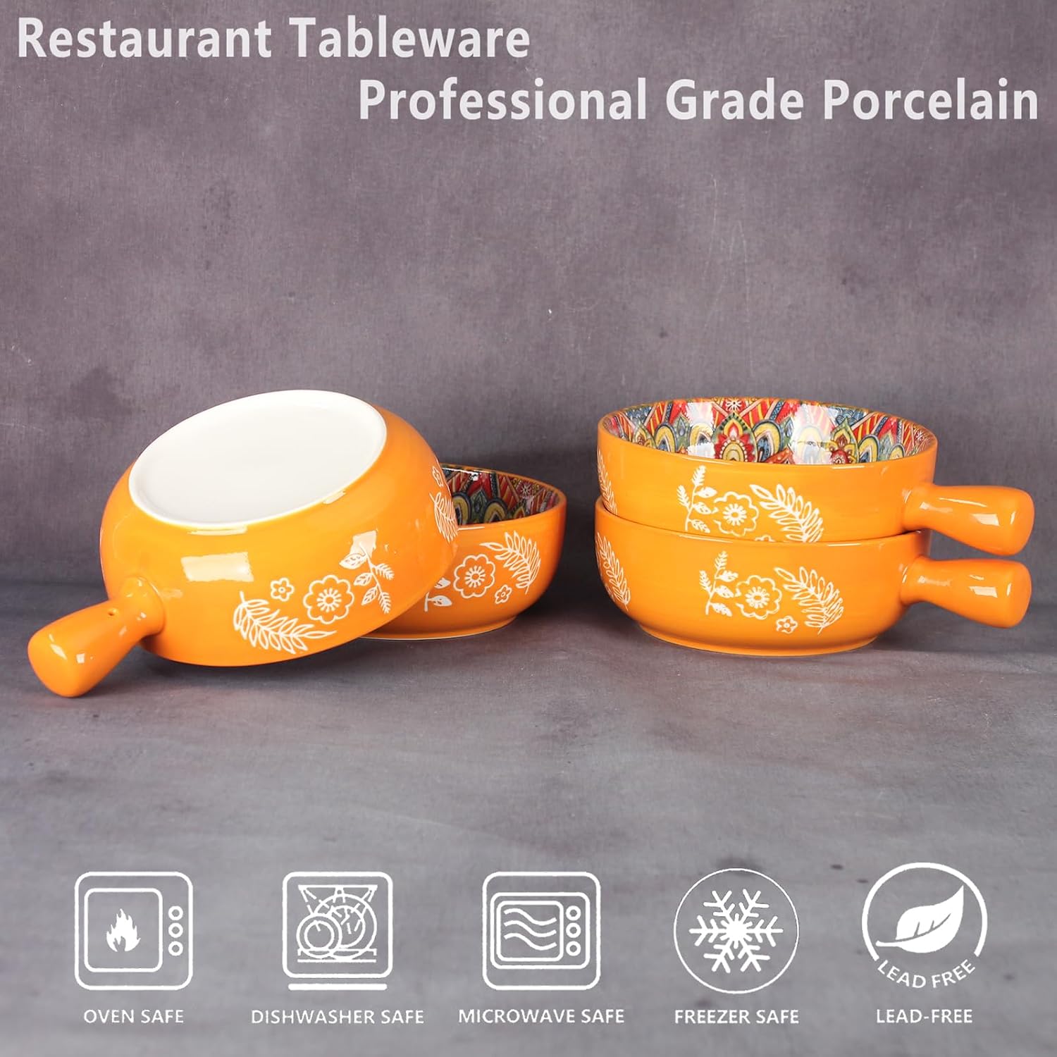 French Onion Soup Bowl, 17 oz Ceramic Soup Bowl with Handle