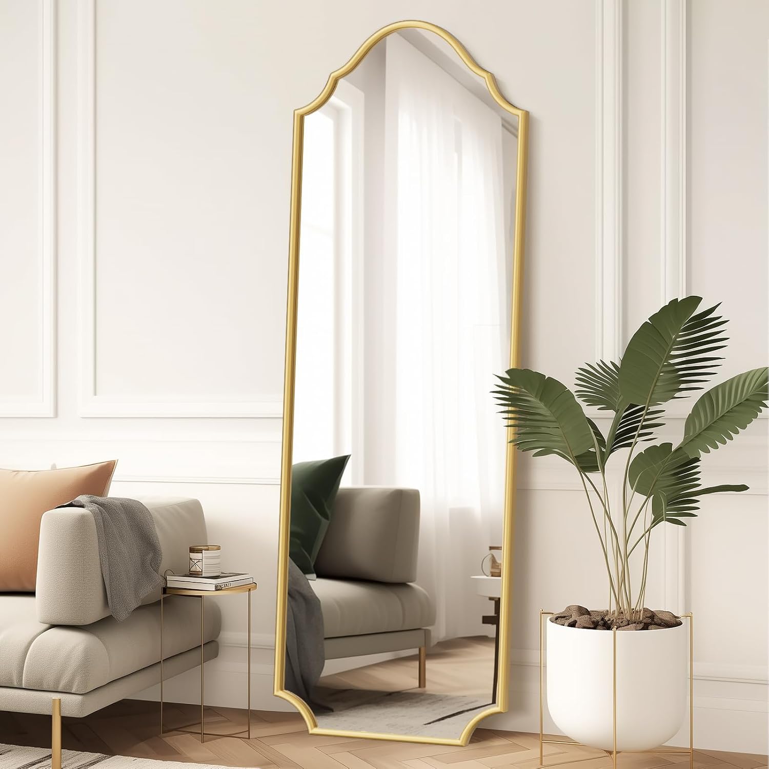 WallBeyond Arched Full Length Mirror Wall Mounted, 70"x24" Gold Metal Frame Full Body Mirror for Bedroom, Living Room, Hanging or Leaning Against Wall Full Size
