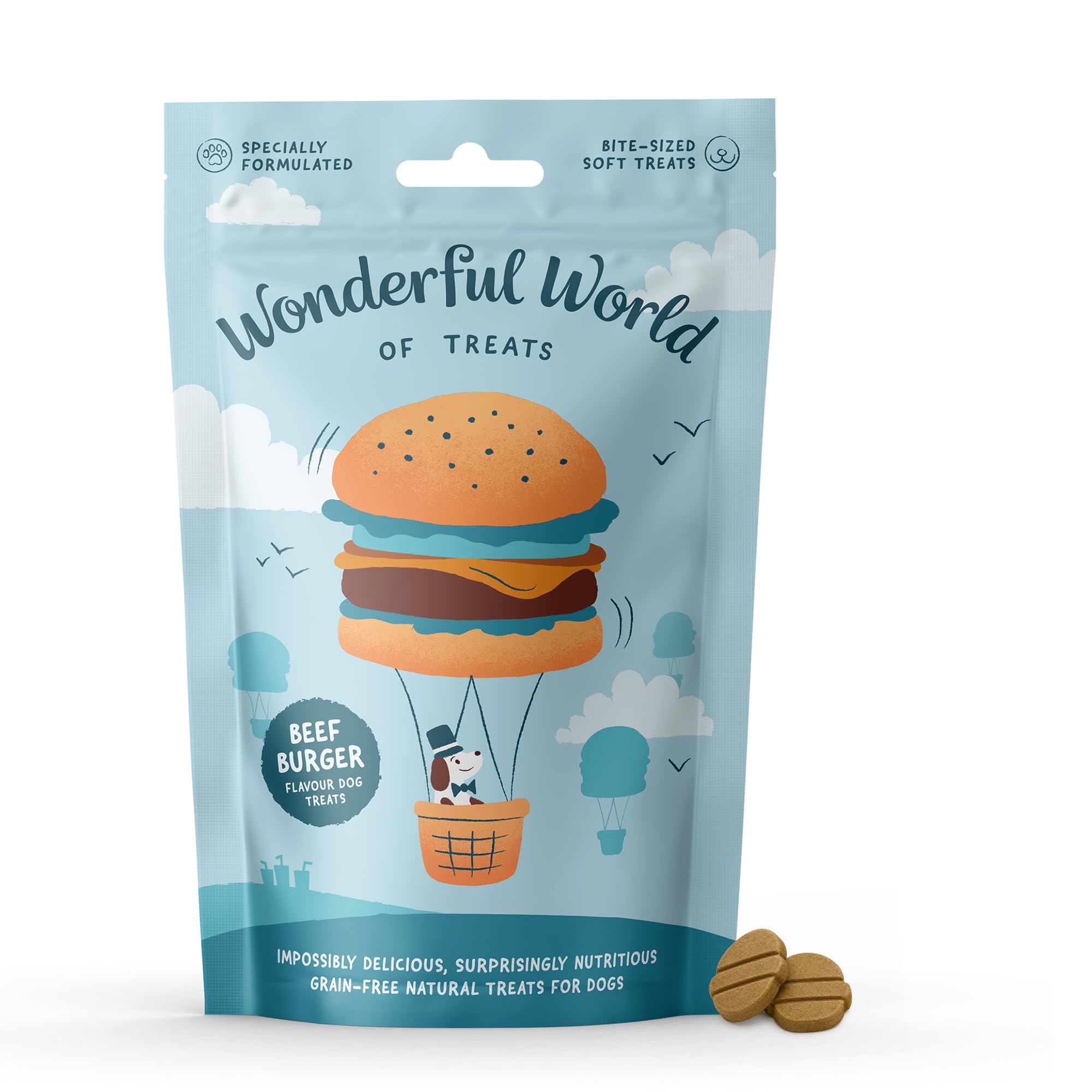 Wonderful World of Treats for Dogs – Dog Cake Multi Pack (12 x 50g) – Hand Baked Dog Treats UK – Healthy Dog Training Treats – Beef Burger – Snacks for Puppies & Adult Dogs