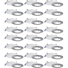 Nadair 6 LED Recessed Ultra Slim Lights, 24-Pack, IC Rated, Dimmable, 12W, 1000 Lumens, 3000K Warm White, Large Junction Box with Quick Connect System, White Finish, Brushed Nickel Trim Included