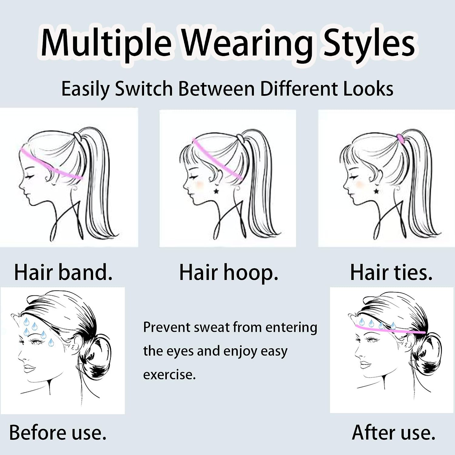 6 Pcs Workout Headbands for Men & Women - 0.4 Inch Elastic Sports Headband