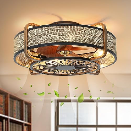 Miniatura 8 de Ventilador de techo enjaulado con lámpara de techo de montaje empotrado con luz y control remoto, reversible, motor de 6 velocidades, diámetro del