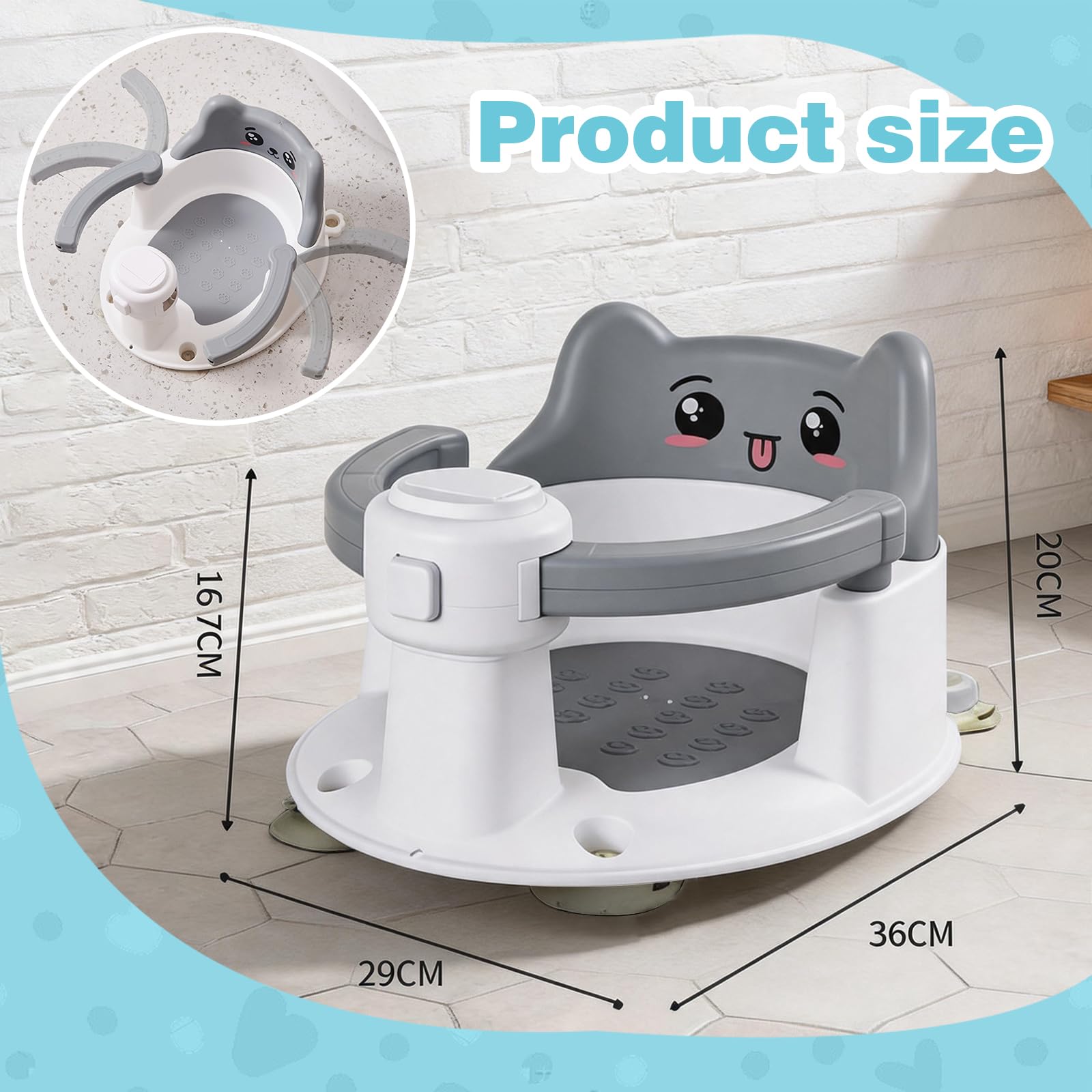 Seggiolino da Bagno per Bambino con Schienale di Sostegno Supporto Vasca Antiscivolo con Design Carino