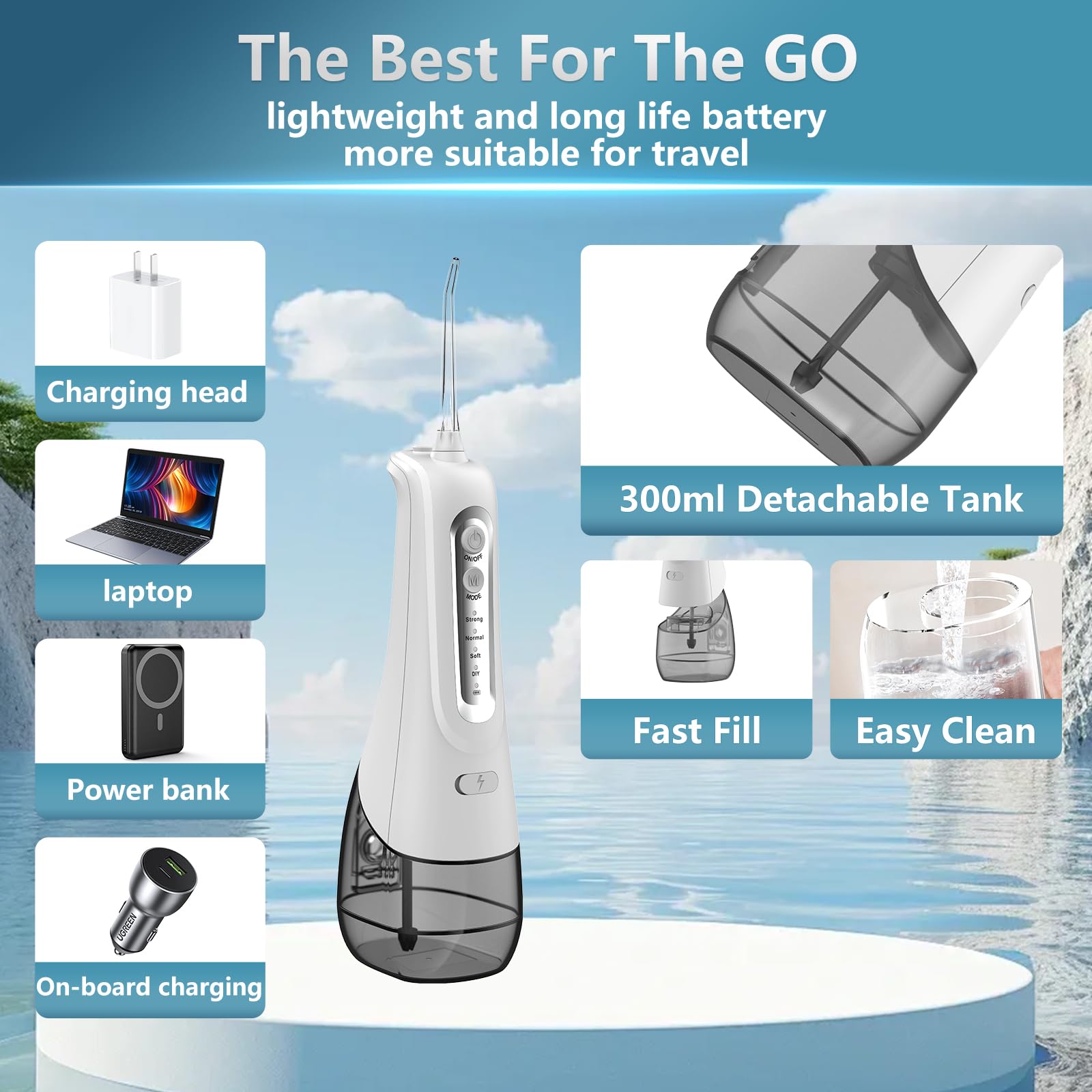 Cordless Water Dental Flosser Teeth Pick Portable Rechargeable Flossers Oral Irrigator with 4 Modes,IPX7 Waterproof Floss for Deep Cleaning and Gum Care,Ideal for Home Use, Daily Shower, and Travel