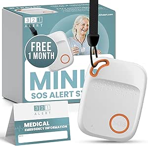 321 Alert Mini Y Medical Alert System for Seniors with Fall Detection - GPS 4G LTE SOS Necklace, 24/7 Monitoring - Freedom &amp; Safety Anywhere (Mini Y White)
