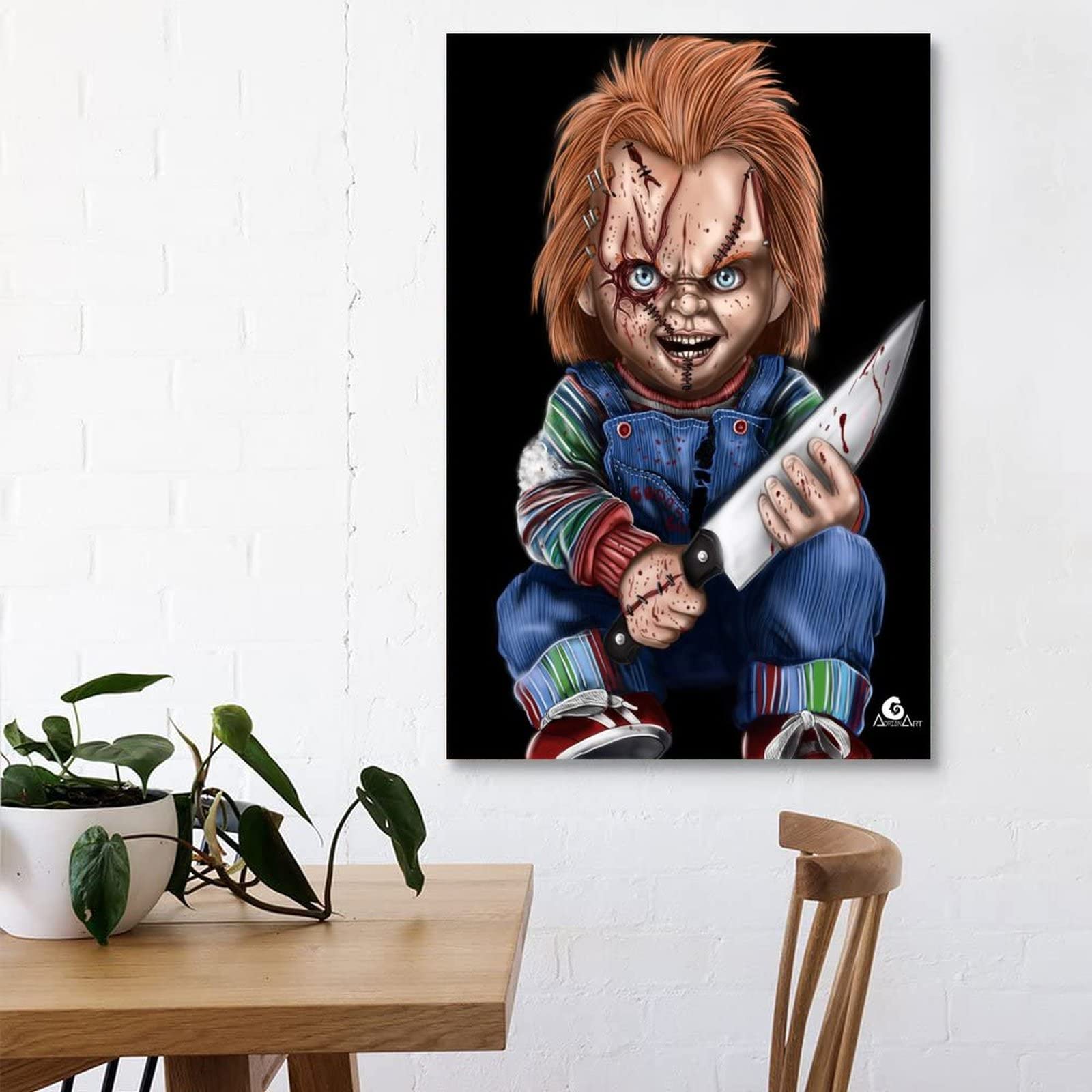 絵画 stuffed QZZZH Chucky Cartoon Horror Childs Play Canvas Art Poster and Wall