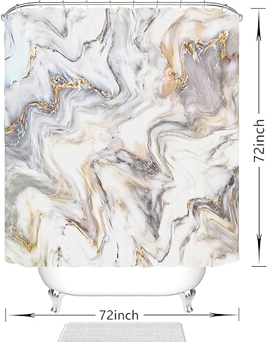 Miniatura 2 de DOMOKU Cortina de ducha de mármol gris dorado líneas agrietadas cortina de ducha moderna abstracta para decoración de baño textura impermeable