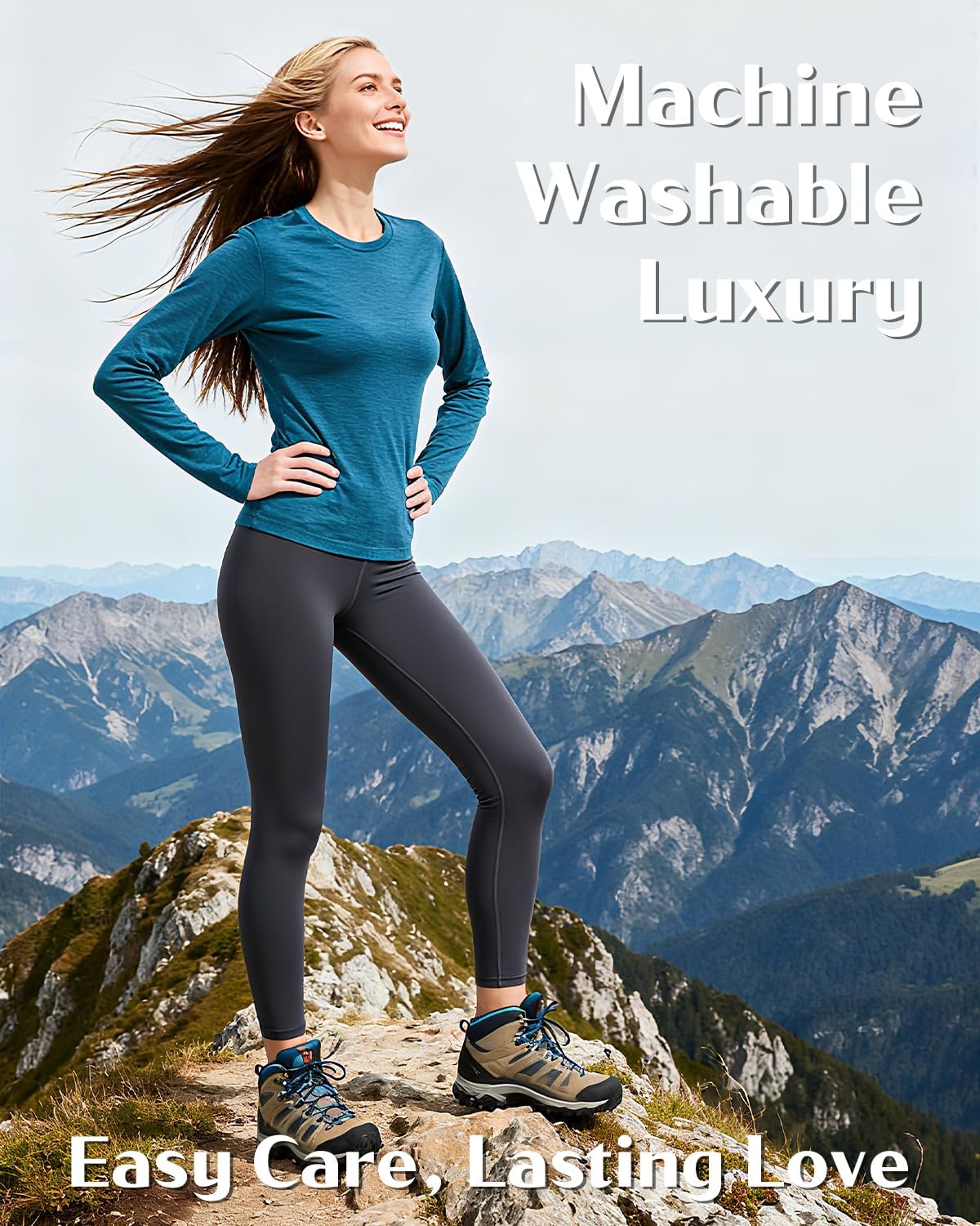 Women’s 100% Merino Wool Base Layer Top, Merino Wool Long Sleeve Undershirt, Wool Thermal Shirt - Image 6