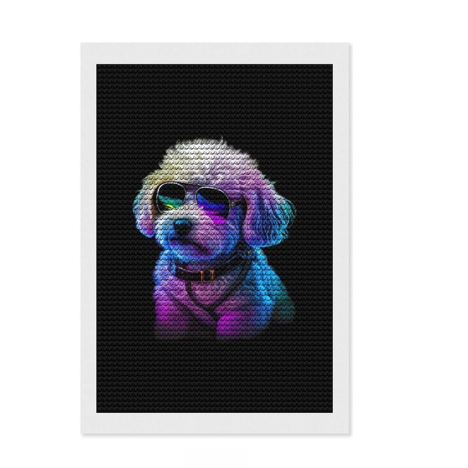 Junmoney Bichon Frise Diamond Art Canvas 8"x12", for Creative Relaxation, Printed Canvas, Modern Decor, Christmas Gift, with Tool Kit