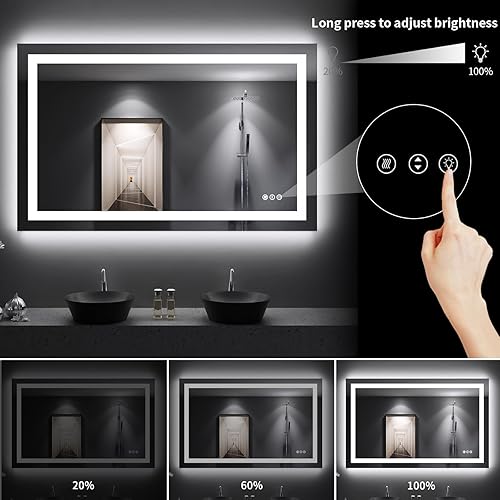 Miniatura 3 de LOAAO Espejo de baño LED de 48 x 30 pulgadas con luces, antiniebla, regulable, retroiluminado + iluminado frontal, espejo de tocador de baño