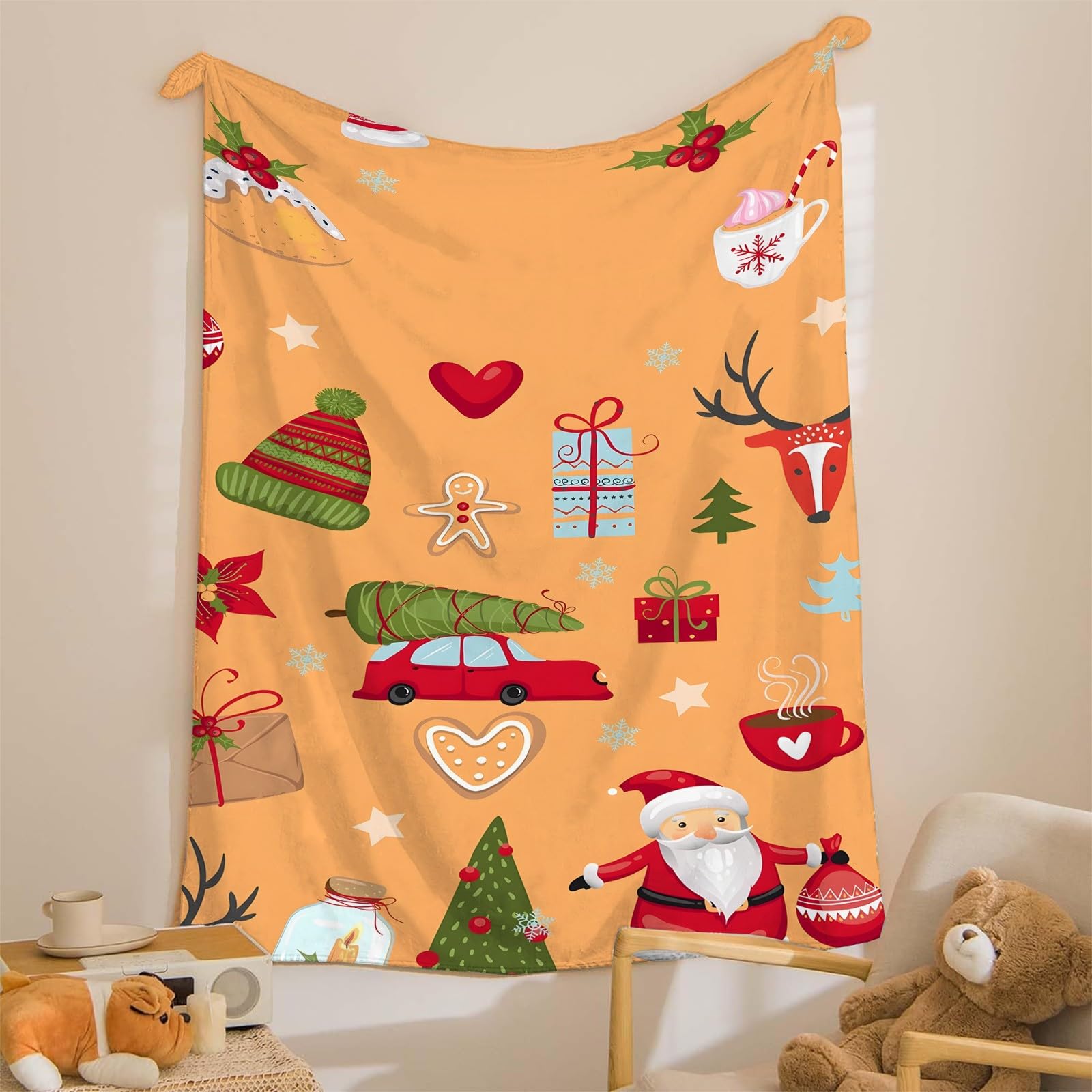 Koc BabboBoże Narodzenie Koce Samochodowe Koc Łóżko Pojedyncze Ciepły Miękki Koc Sofa Puszysty Flanelowy 180 x 200 cm Na Wszystkie Pory Roku