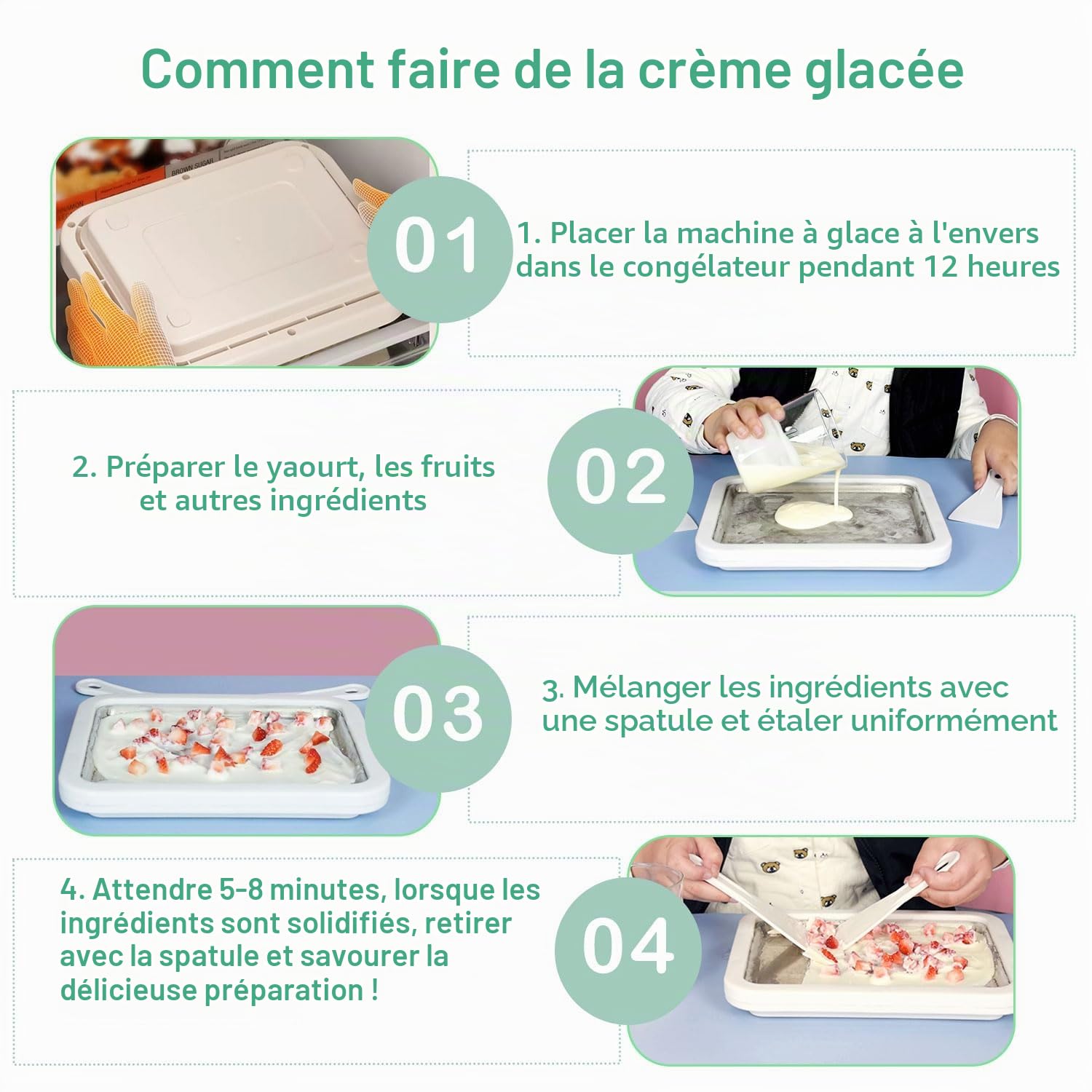 Rouleau de crème glacée XL Plaque à Glace Instantanée avec 2 Spatules, Machine à Faire De La Glace Rouleau Pour Sorbet Gelato Yaourt Congelé, Machine à Yaourt Congelé Fait Maison Bricolage