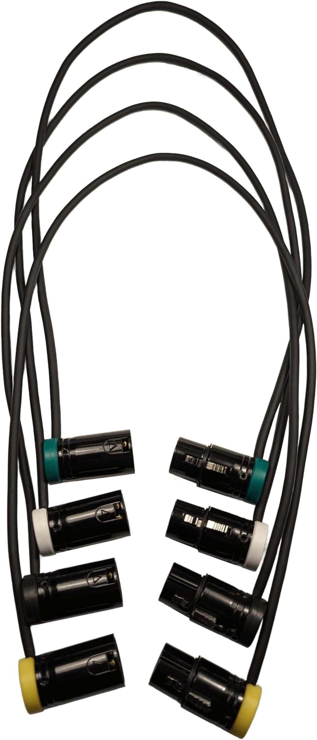 4-Pcs Low-Profile 3-Pin XLR Female to XLR Male Adjustable-Angle Cable for Sound Devices 302, 552, 633, 688, 788T Mixer, Zaxcom Zoom F8 Recorder and More, Black White Yellow Green