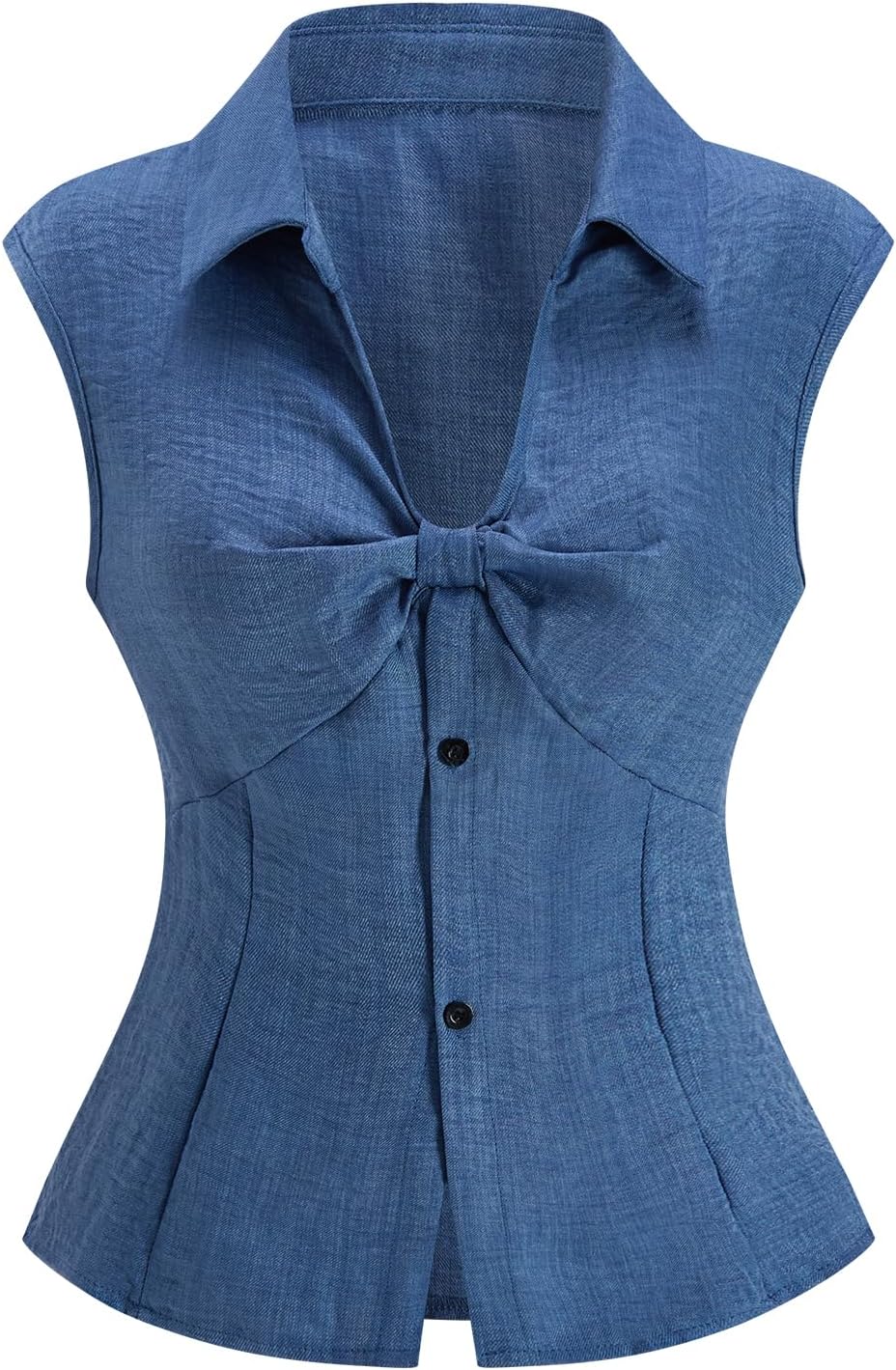 Women's Summer Twist Front Cap Sleeve Blouse Elegant Collar V Neck Fitted Dressy Casual Tops