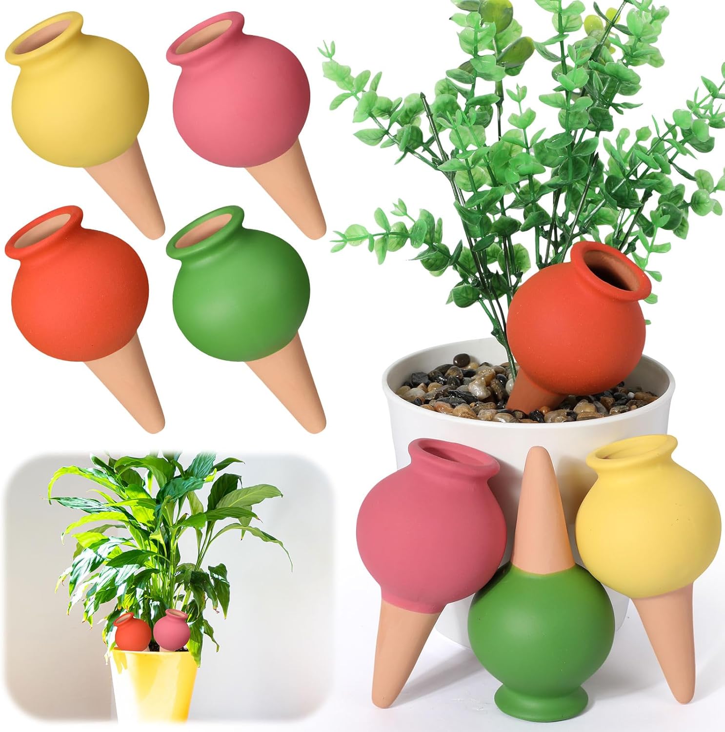 Tanlade 8 Pcs Terracotta Self Watering Spikes, Terra Cotta Watering Spikes, Cute Garden Automatic Waterer for Indoor Outdoor Potted on Vacation, Multicolor
