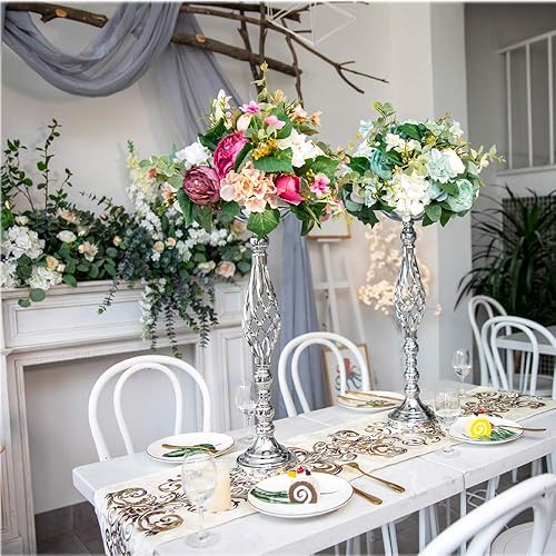 Miniatura 10 de LoveCat Centros de mesa de boda para mesas de recepción, candelabros giratorios, adornos de metal, centros de mesa de boda, escenario en T,