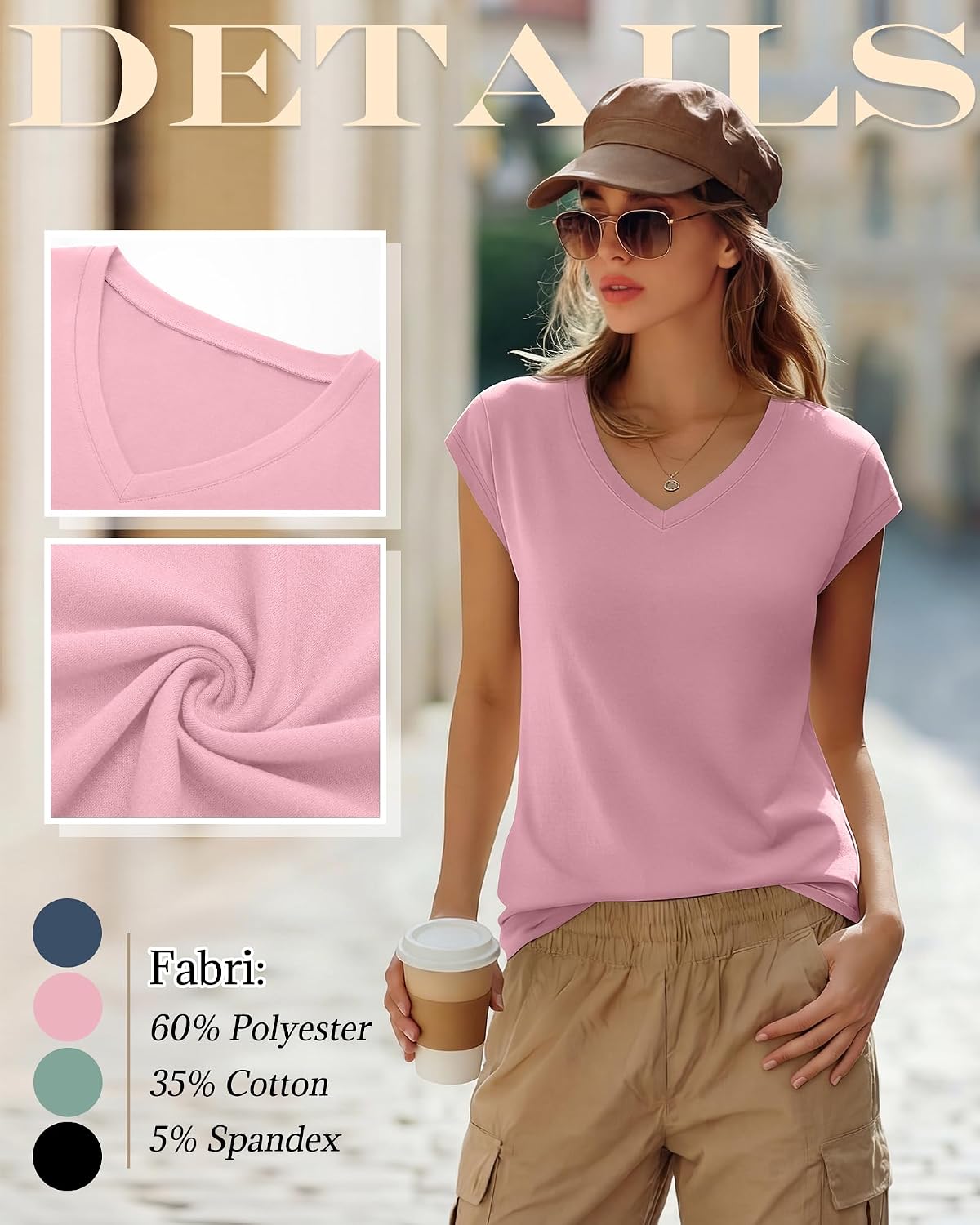 Locoowai 4 Pack Women's V Neck T Shirts Cap Sleeve Tops Trendy Short Sleeve Basic Tees Summer Casual Fashion Clothes
