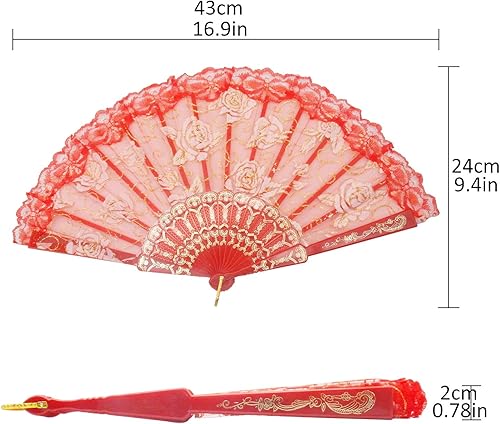 Miniatura 8 de TrendBox - Abanico chino de mano en encaje de rosas para mujer, elegante diseño retro, para bailes