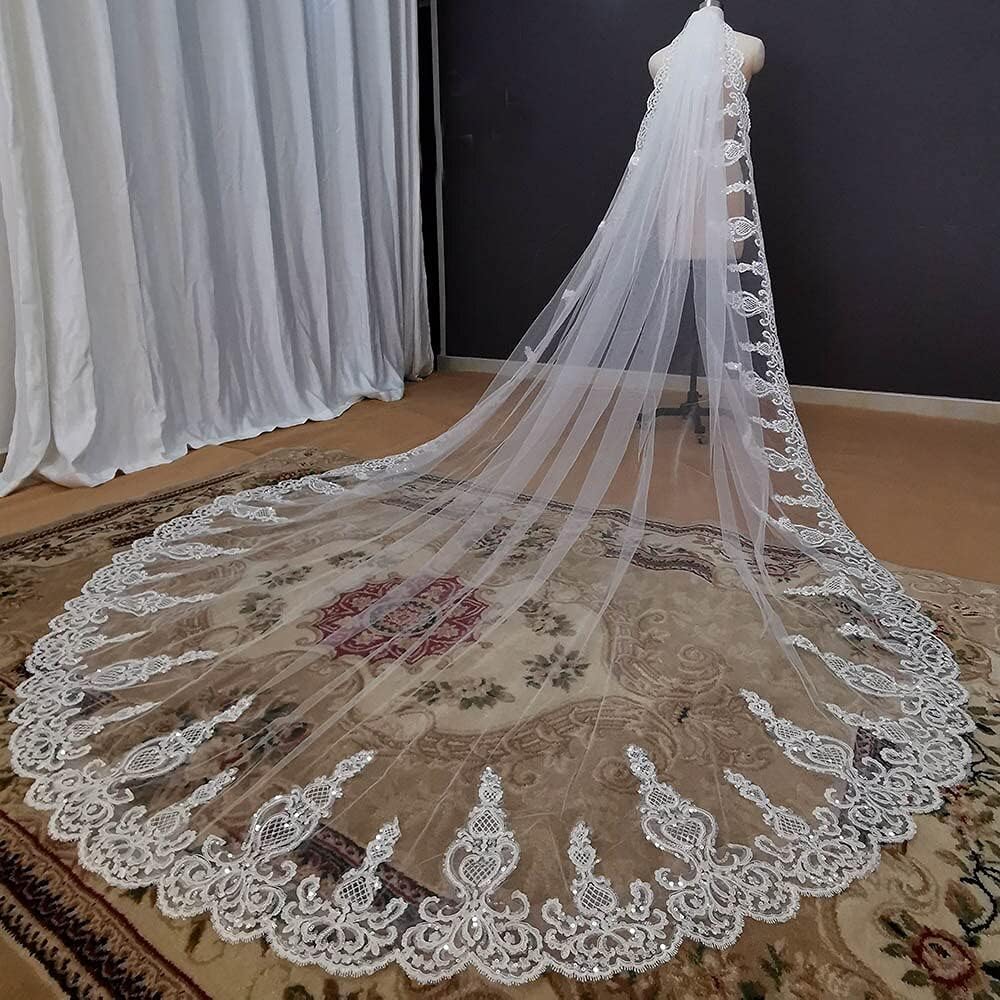 Bruids Tule Kanten Lange Sluiers Met Kam Bruidssluier 3 Meter Bruidssluier 1 Laag Bruids Tule Sluier Elegante Schouder Sluier