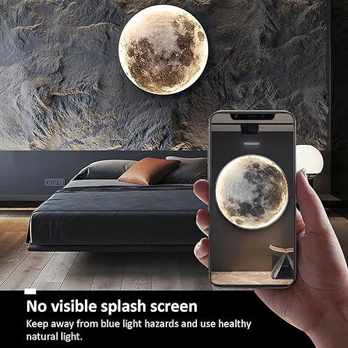 Miniatura 4 de Topjia Aplique de pared de luna 3D, luz de luna artística, lámpara de pared LED regulable con control remoto, lámpara de techo enchufable,