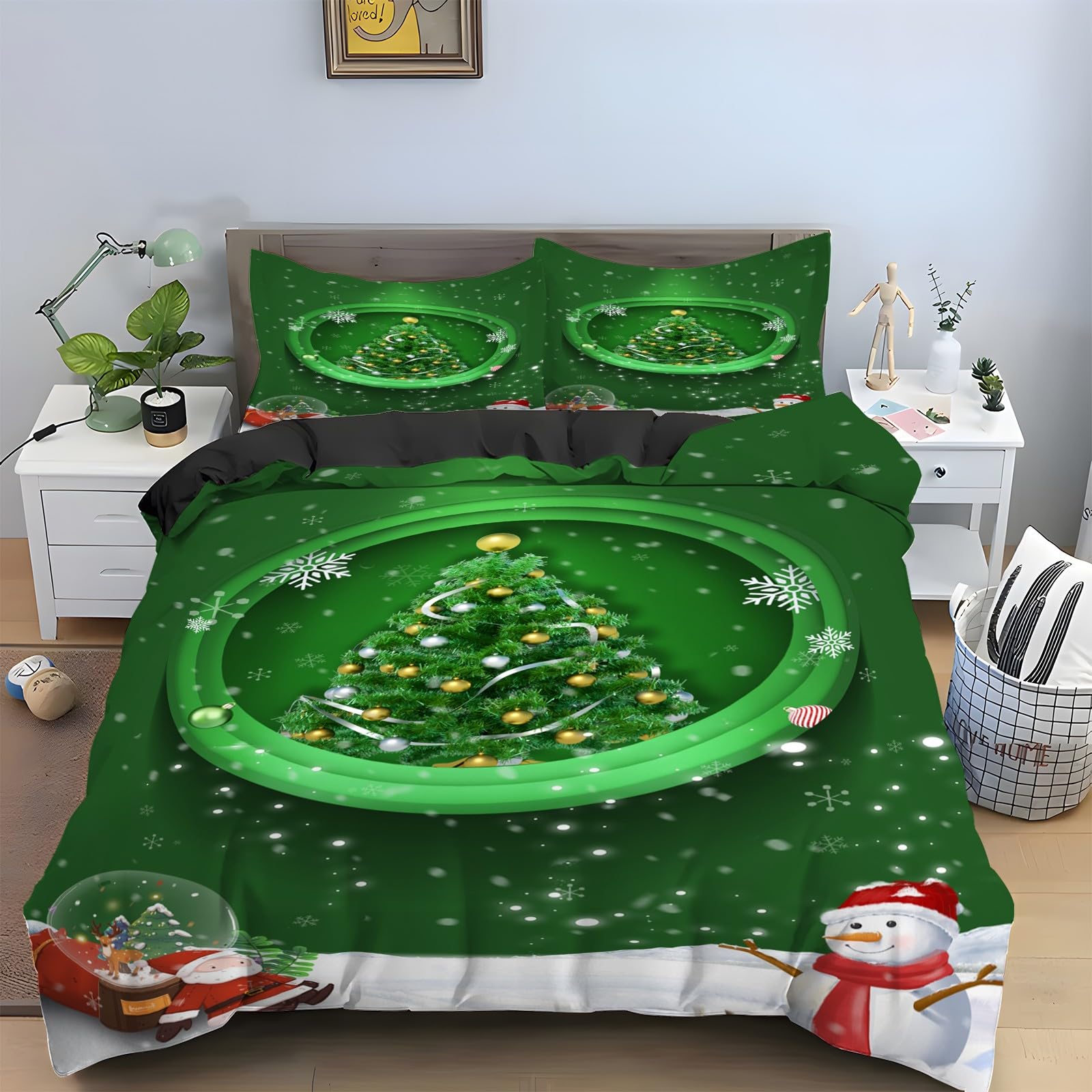 Housse couette microfibre douce 240 x 260 literie 3 pièces Noël