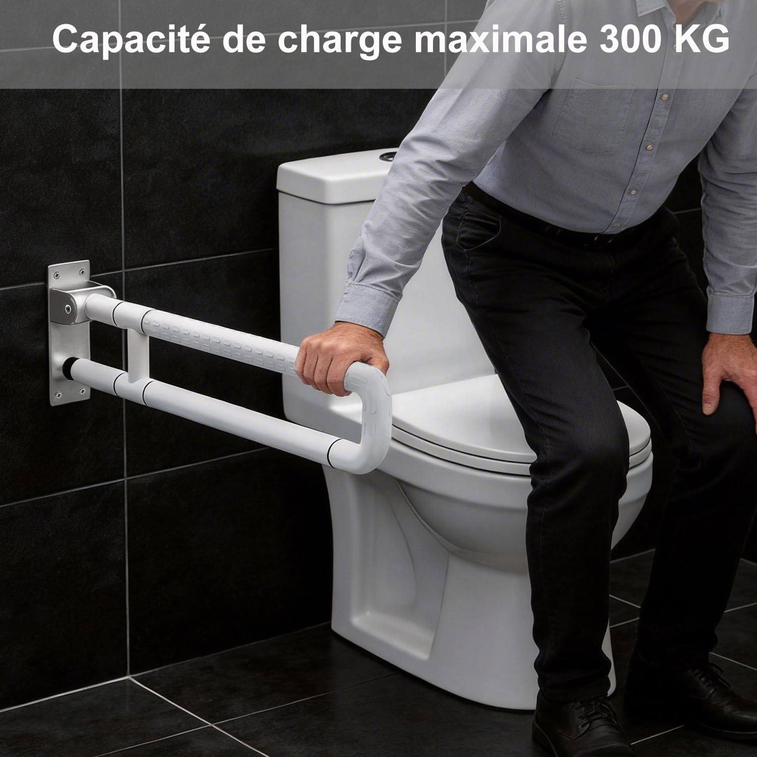 Barra de apoyo de inodoro de 75 cm, barra de soporte plegable para inodoro y baño, soporte rígido de 300 a 350 kg, acero inoxidable con superficie antideslizante para personas mayores y personas