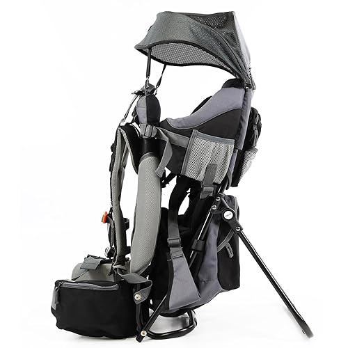 Miniatura 2 de ClevrPlus Canyonero - Mochila de campamento para bebé, senderismo, niños pequeños, con soporte y visera para el sol, color negro