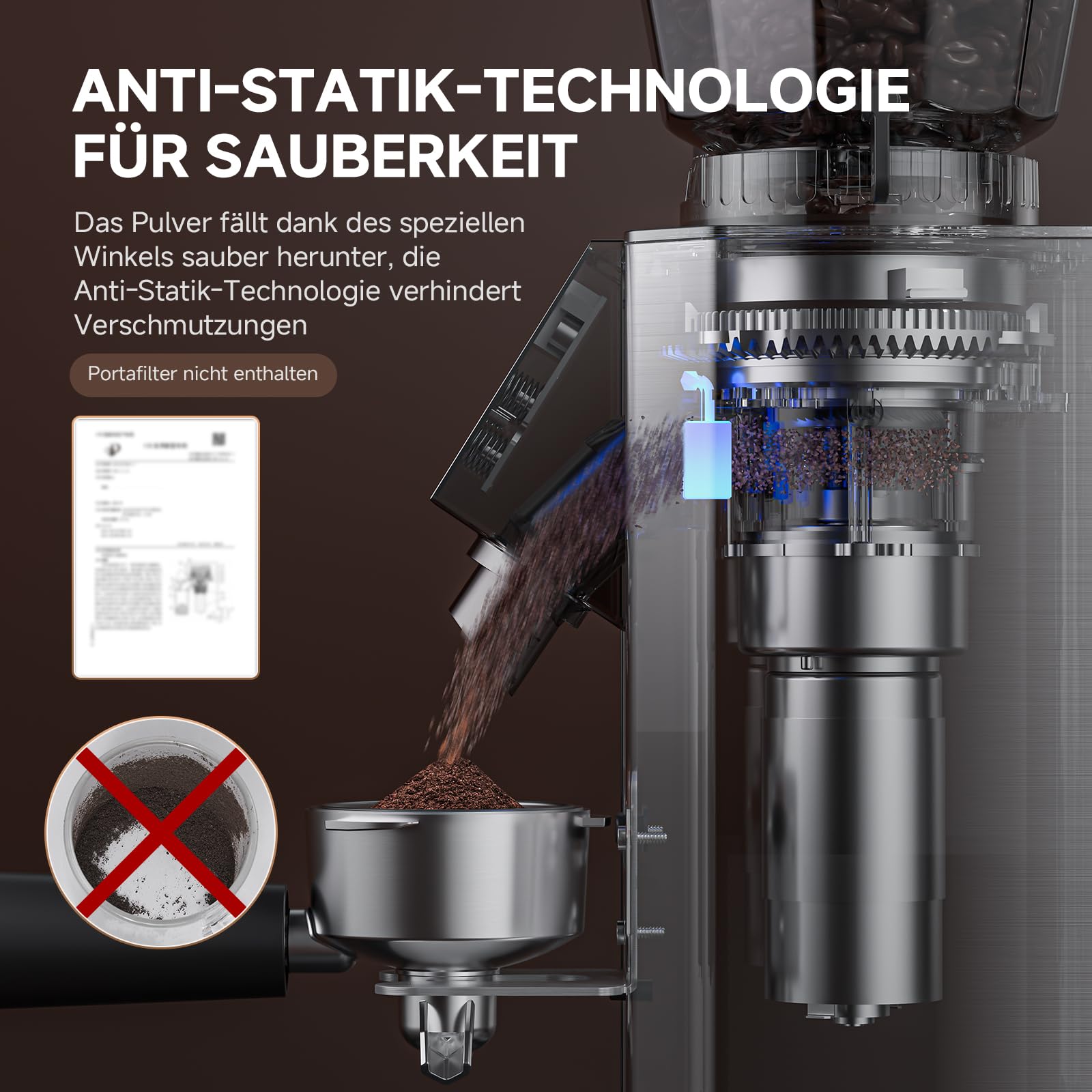 AMZCHEF Kaffeemühle mit 45 Mahlgraden, Edelstahl, Plasma Anti-Statik System, Speicherfunktion, LED-Touchdisplay, 300g Bohnenbehälter, Kaffeemühle für Siebträger, Espresso, Filterkaffee & French Press