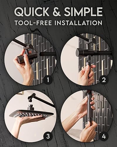 Miniatura 6 de Veken Cabezal de ducha multifunción de alta presión con brazo de extensión, cabezal de ducha ancho fácil de instalar con 3 modos de pulverización de