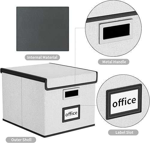 Miniatura 4 de Caja organizadora de archivos Huolewa con tapa, organizador de carpetas de archivos plegable para almacenamiento de documentos de oficina, caja de