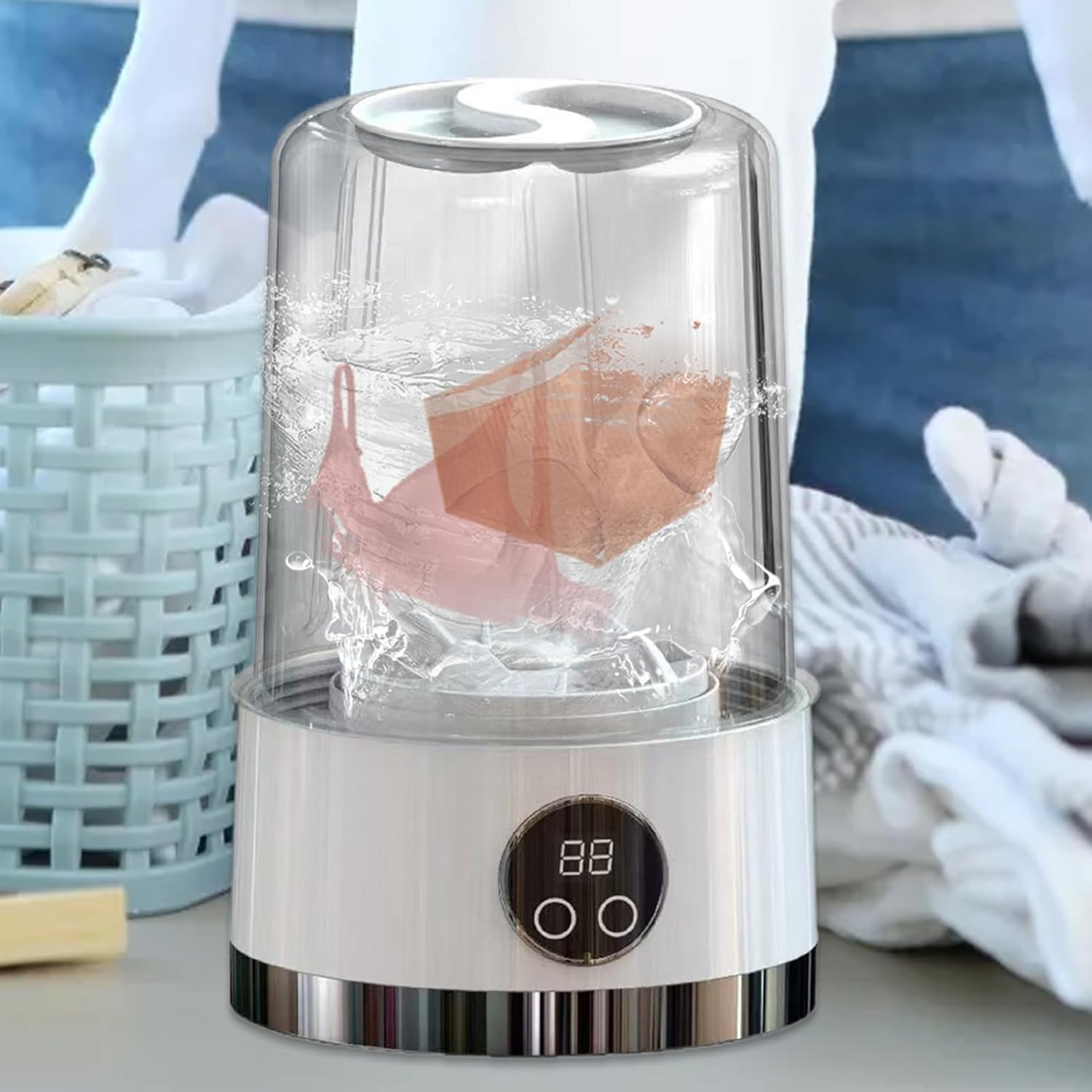 Portable Underwear Washing Machine - Mini Cordless Laundry Device for Apartments, Travel, Dorms, Camping, and Home, Quiet Efficient Cleaning for Socks, Lingerie, Small Garments, Compact Design