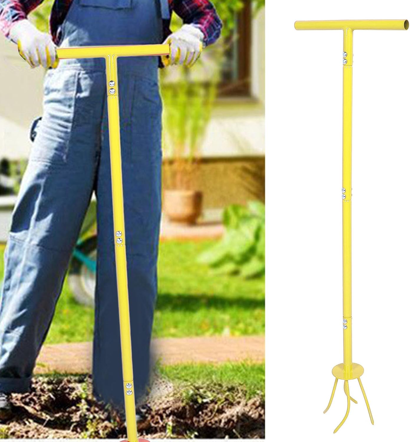 Manual Twist Tiller for Gardening, Manual Hand Cultivator Long Handle Stainless Steel Yellow Twist Tiller Garden Claw Tool for Gardening Bed and Plant Box