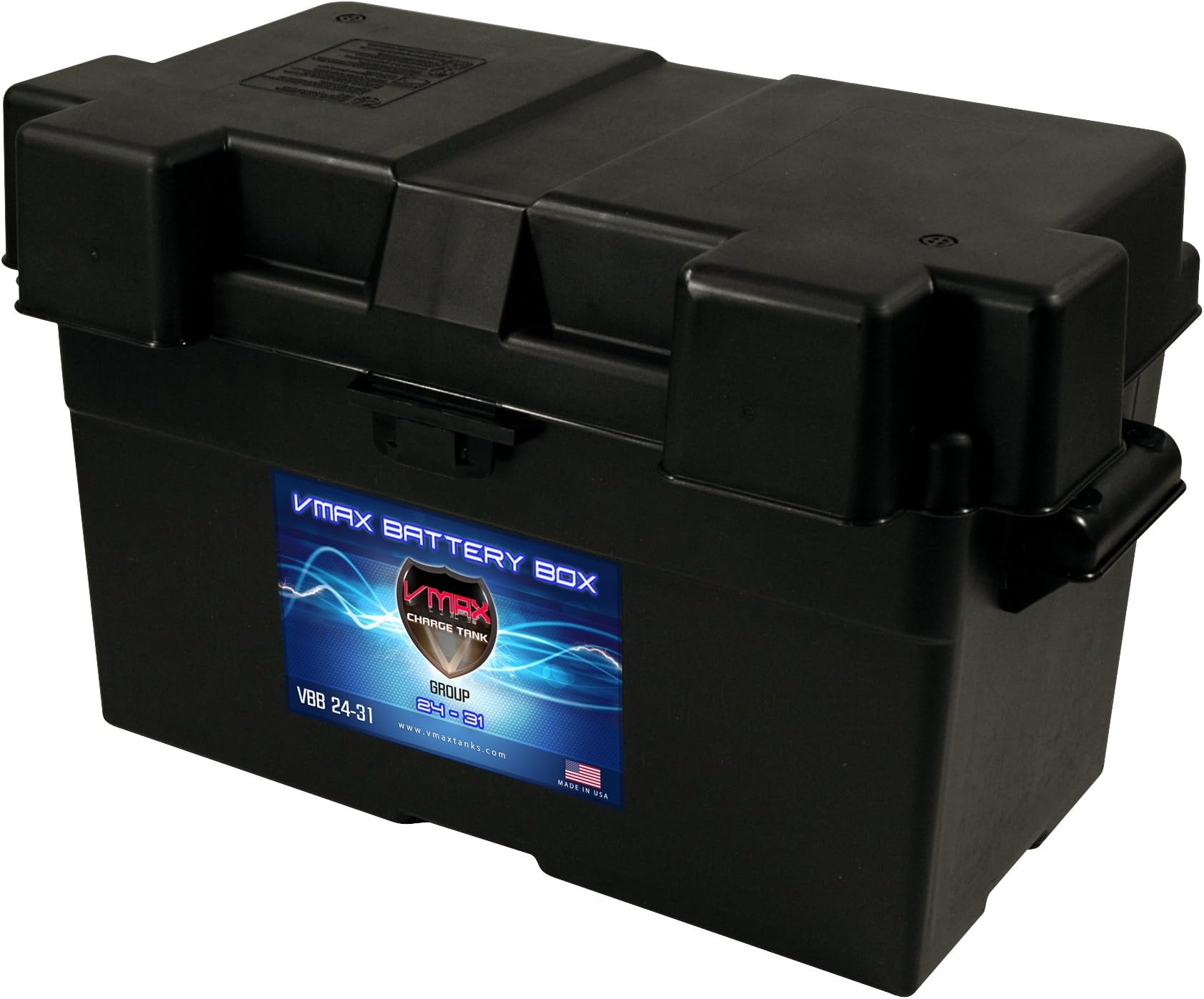 VMAX VBB-24-31 Group 24 27 31 Adjustable Commercial Grade Vented Battery Box compatible with Automotive, Marine and RV Batteries MADE IN USA