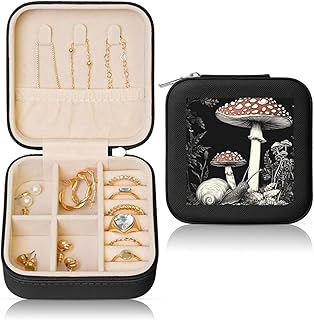 Mothers Day Mini Quadrate Jewelry Case, Travel Jewelry Organizer Box, Small Portable Portable Jewellery Storage Holder for Womens Rings Necklaces Earrings Vintage Shiitake Mushroom